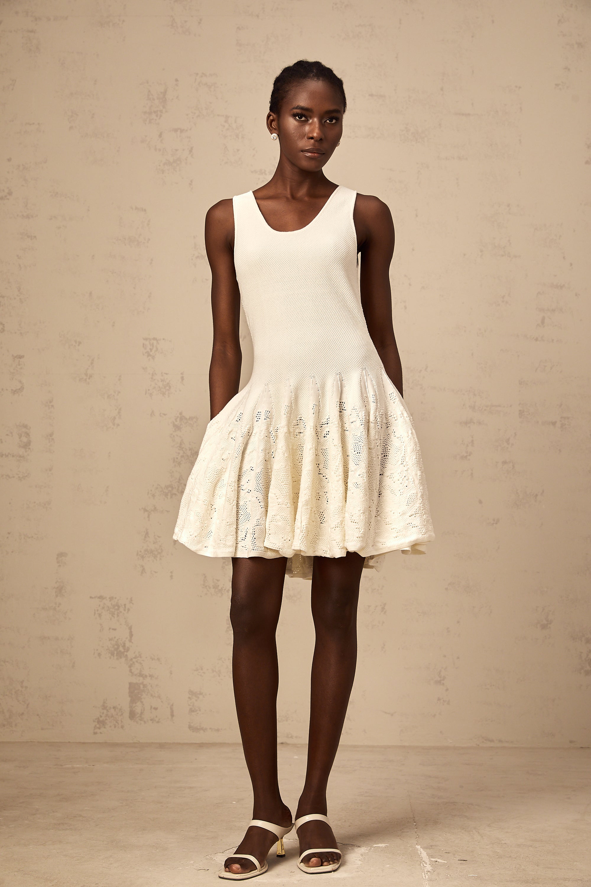 Éléonore white jacquard knit mini dress