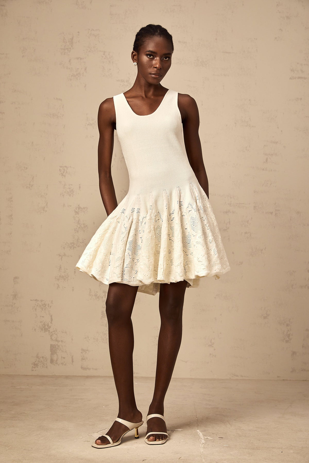 Éléonore white jacquard knit mini dress