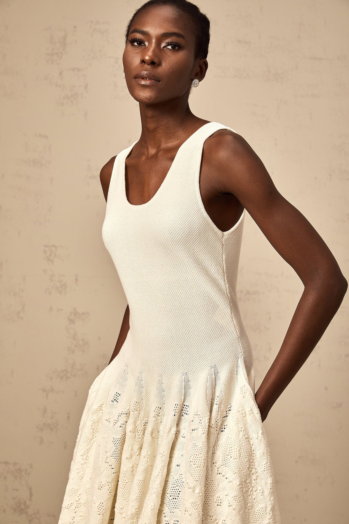 Éléonore white jacquard knit mini dress