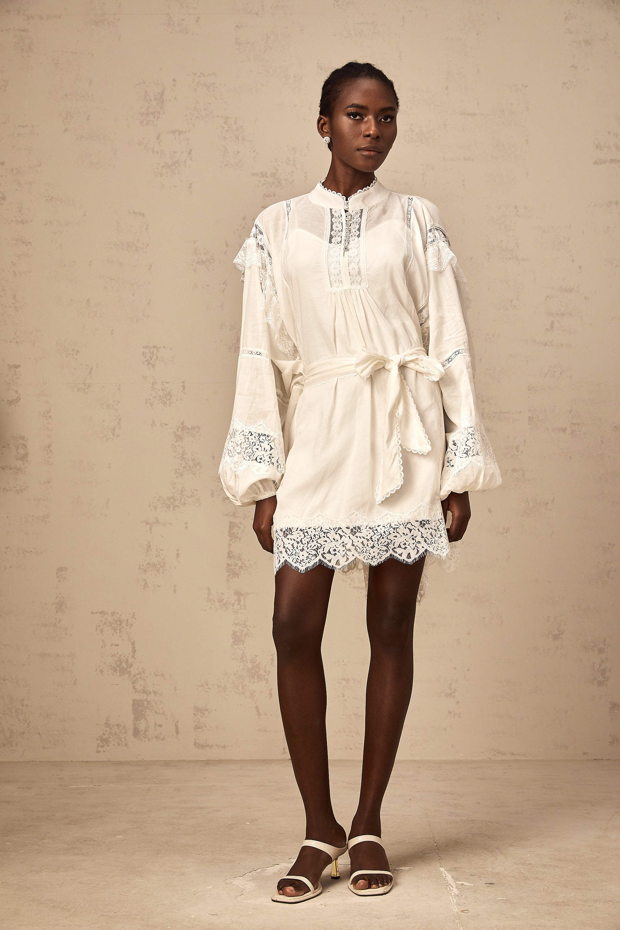Reine white floral-lace-trim mini dress