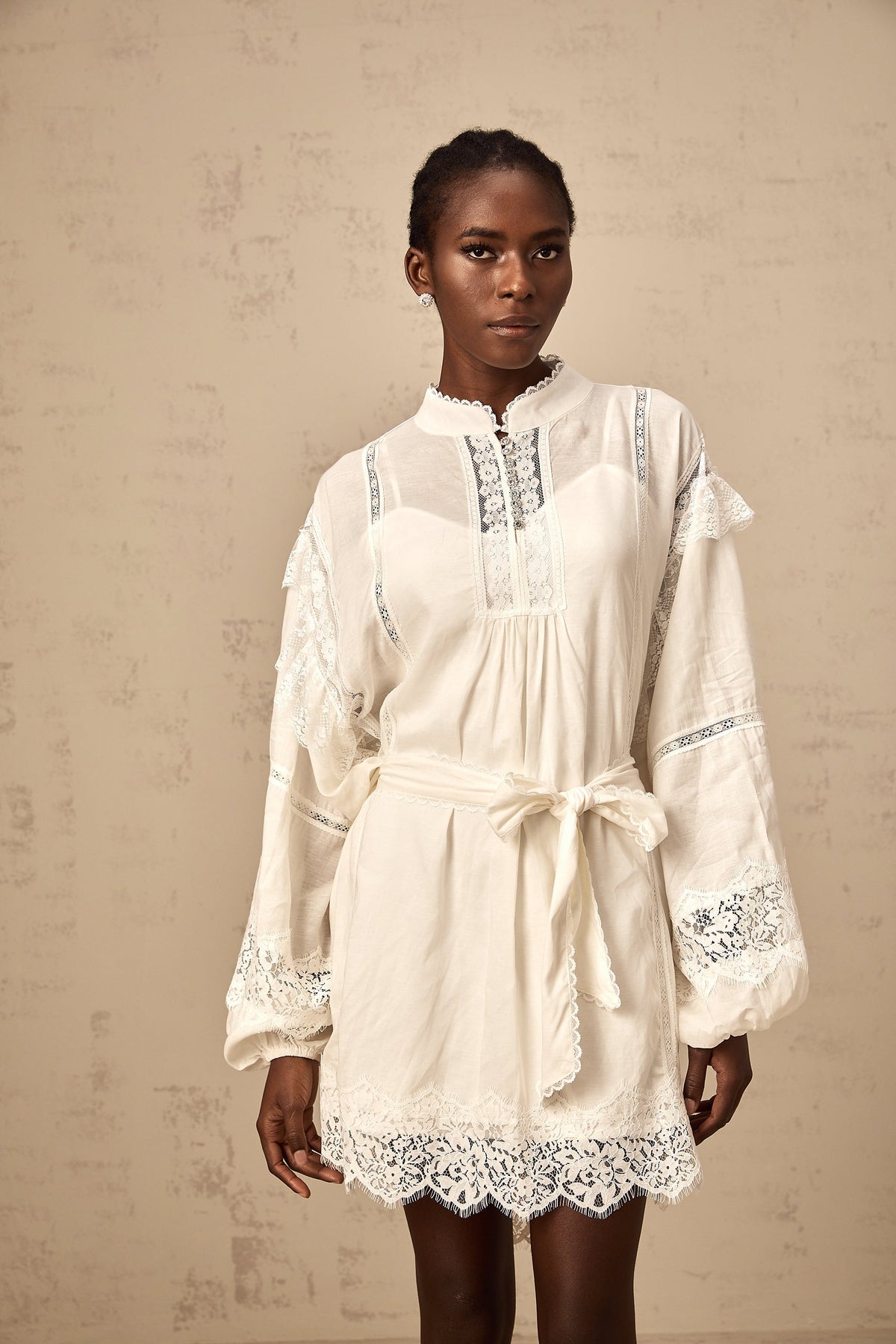 Reine white floral-lace-trim mini dress