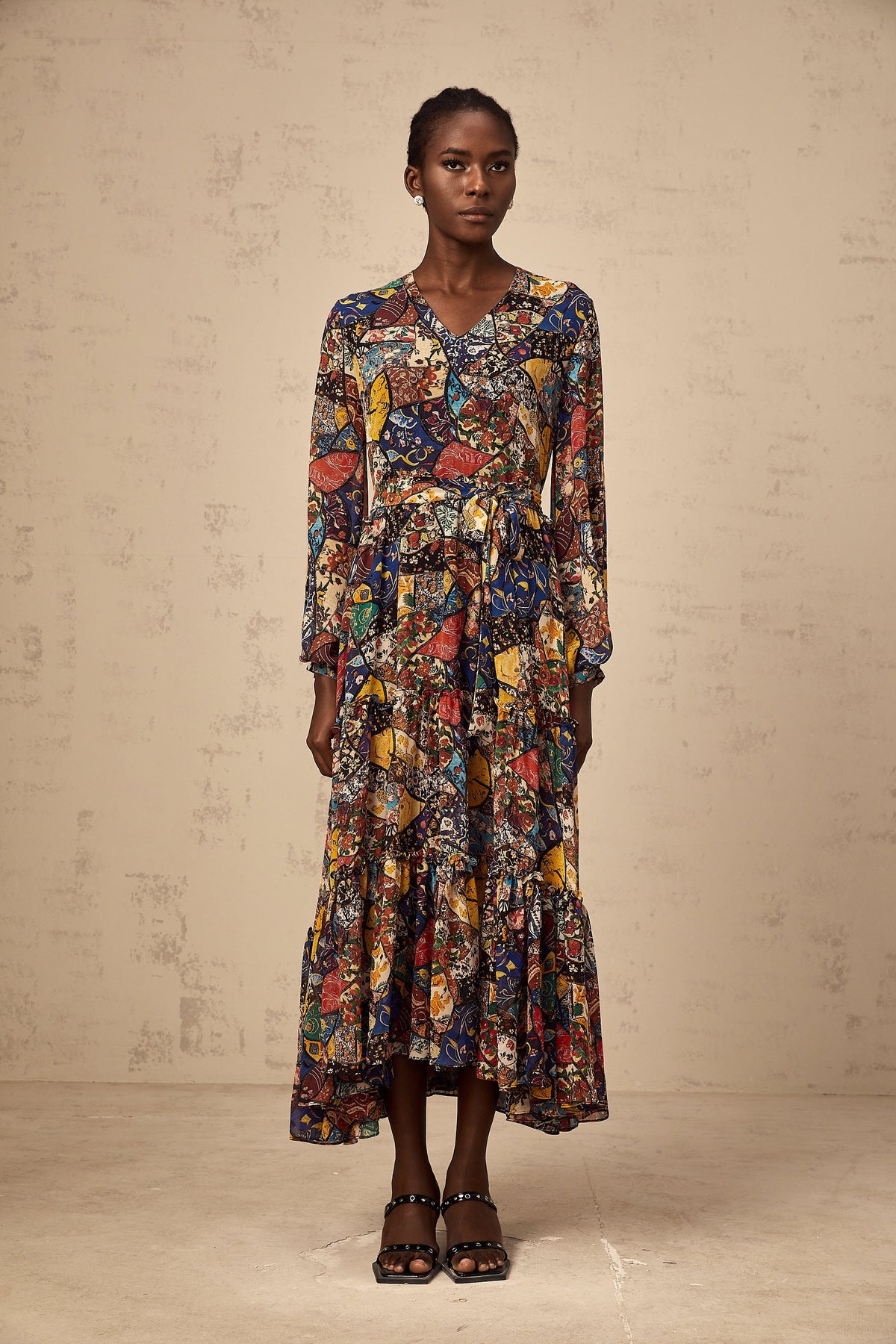 Diane brown bohemian shirring midi dress