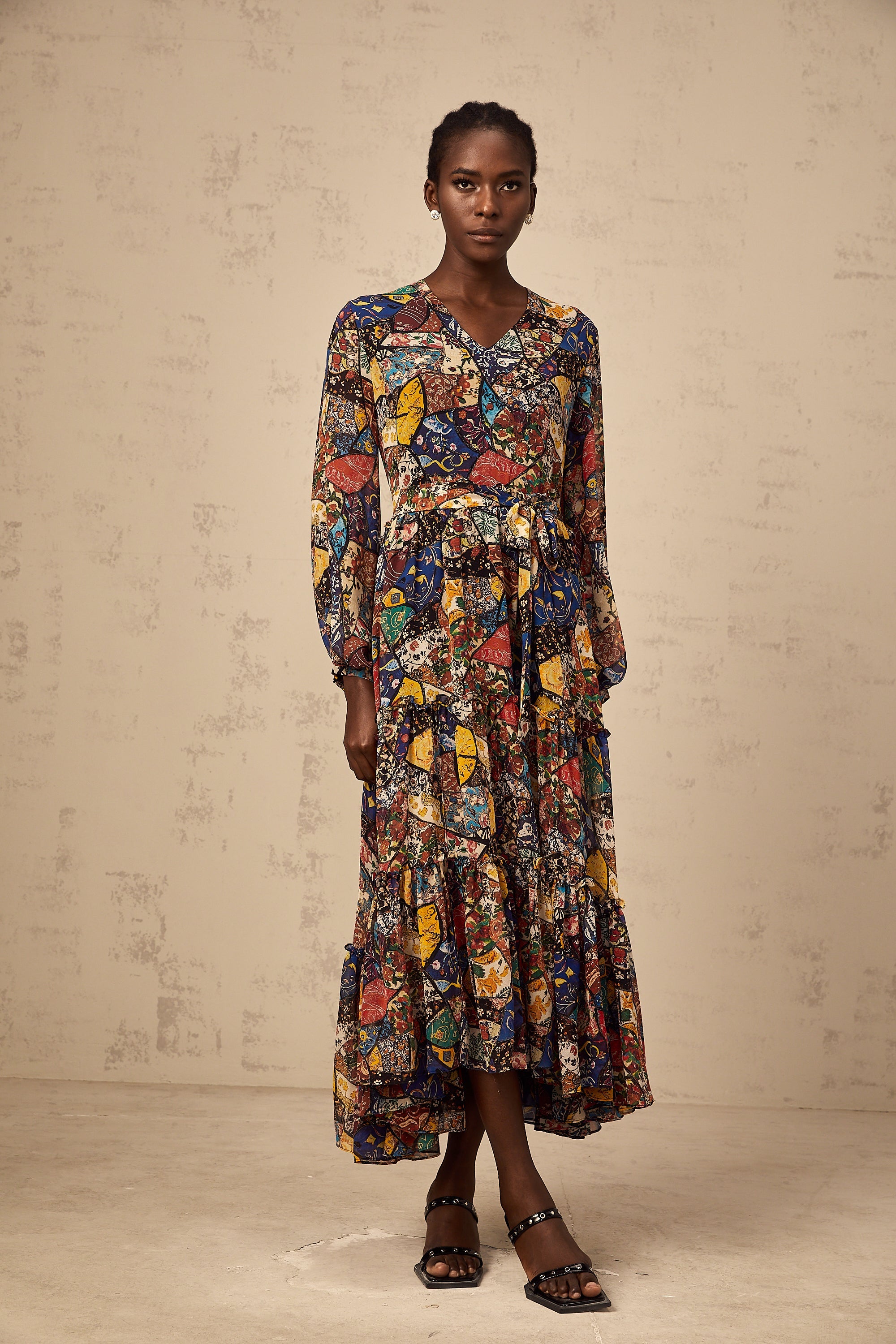 Diane brown bohemian shirring midi dress