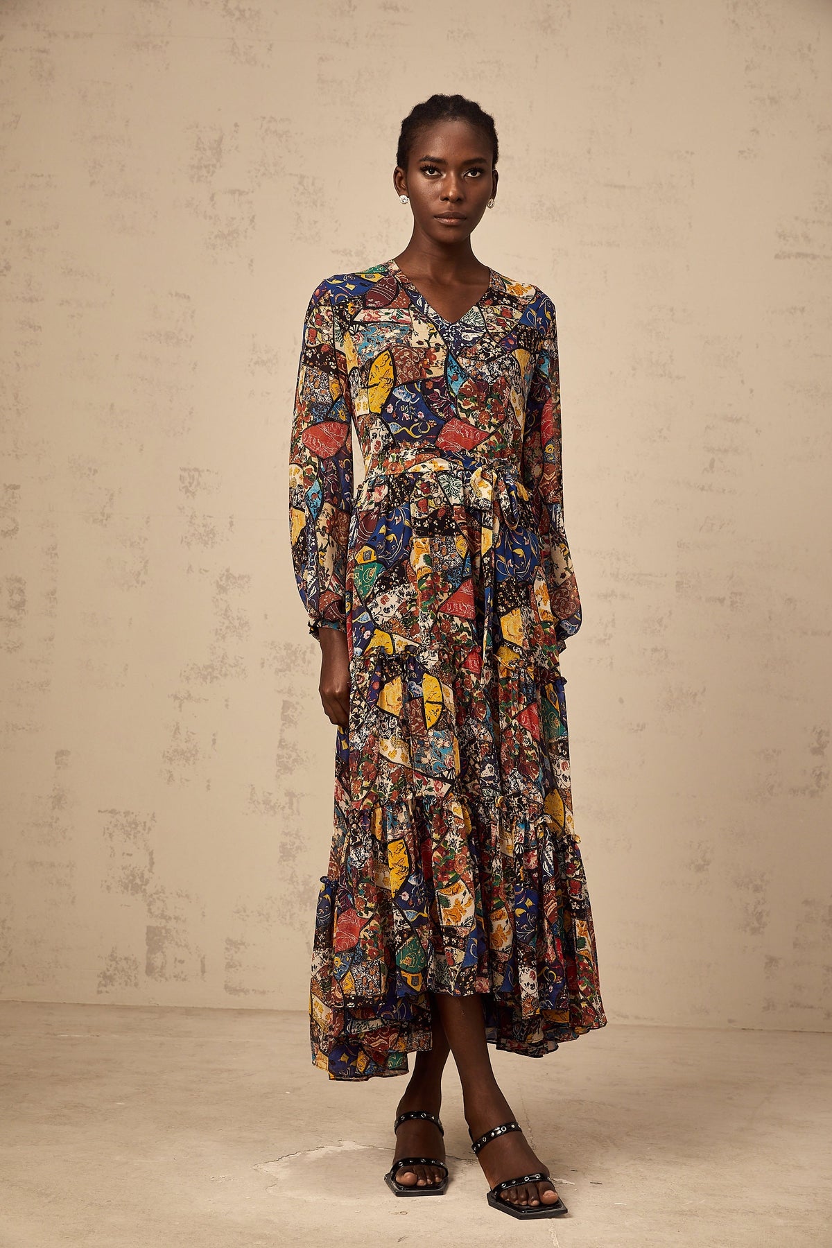 Diane brown bohemian shirring midi dress