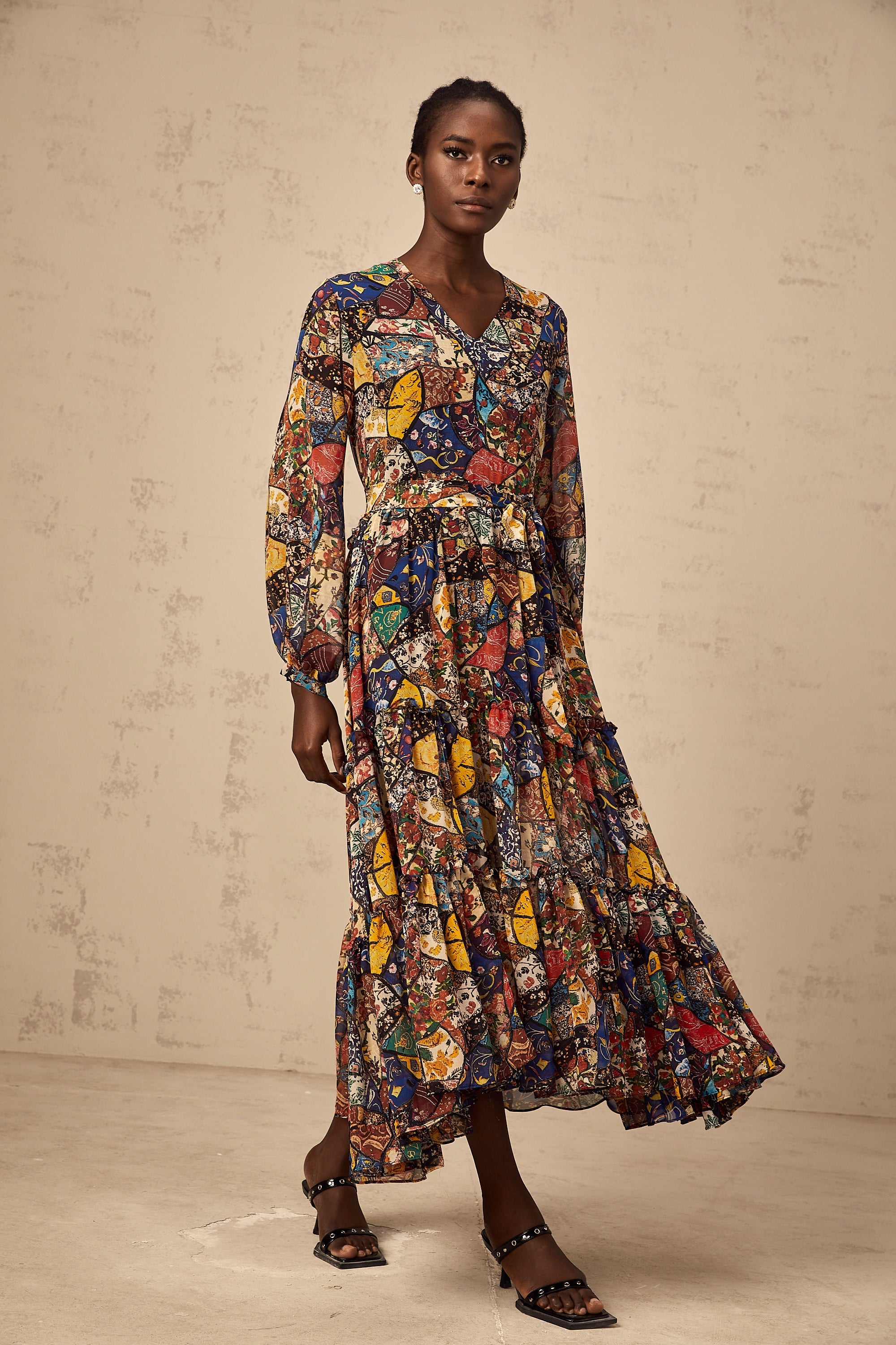 Diane brown bohemian shirring midi dress