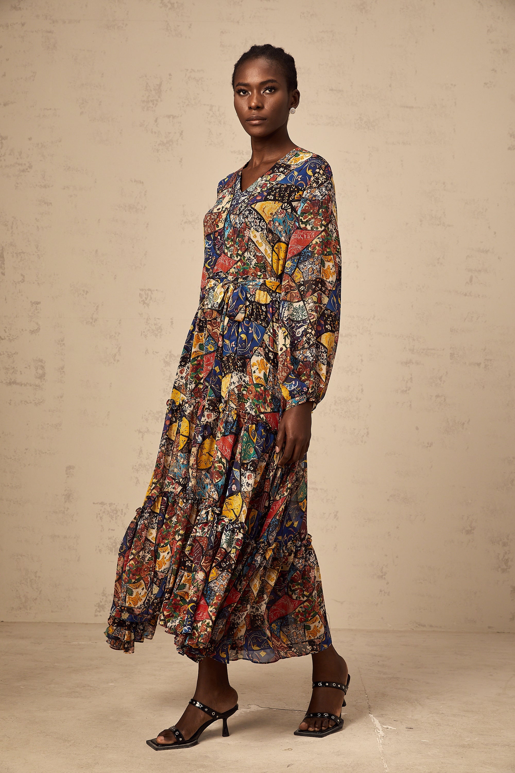 Diane brown bohemian shirring midi dress