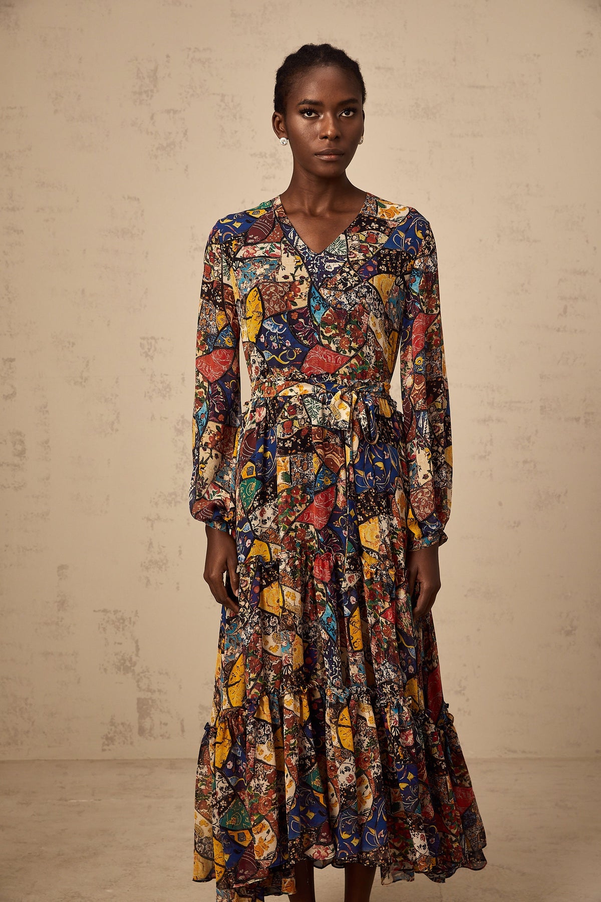 Diane brown bohemian shirring midi dress