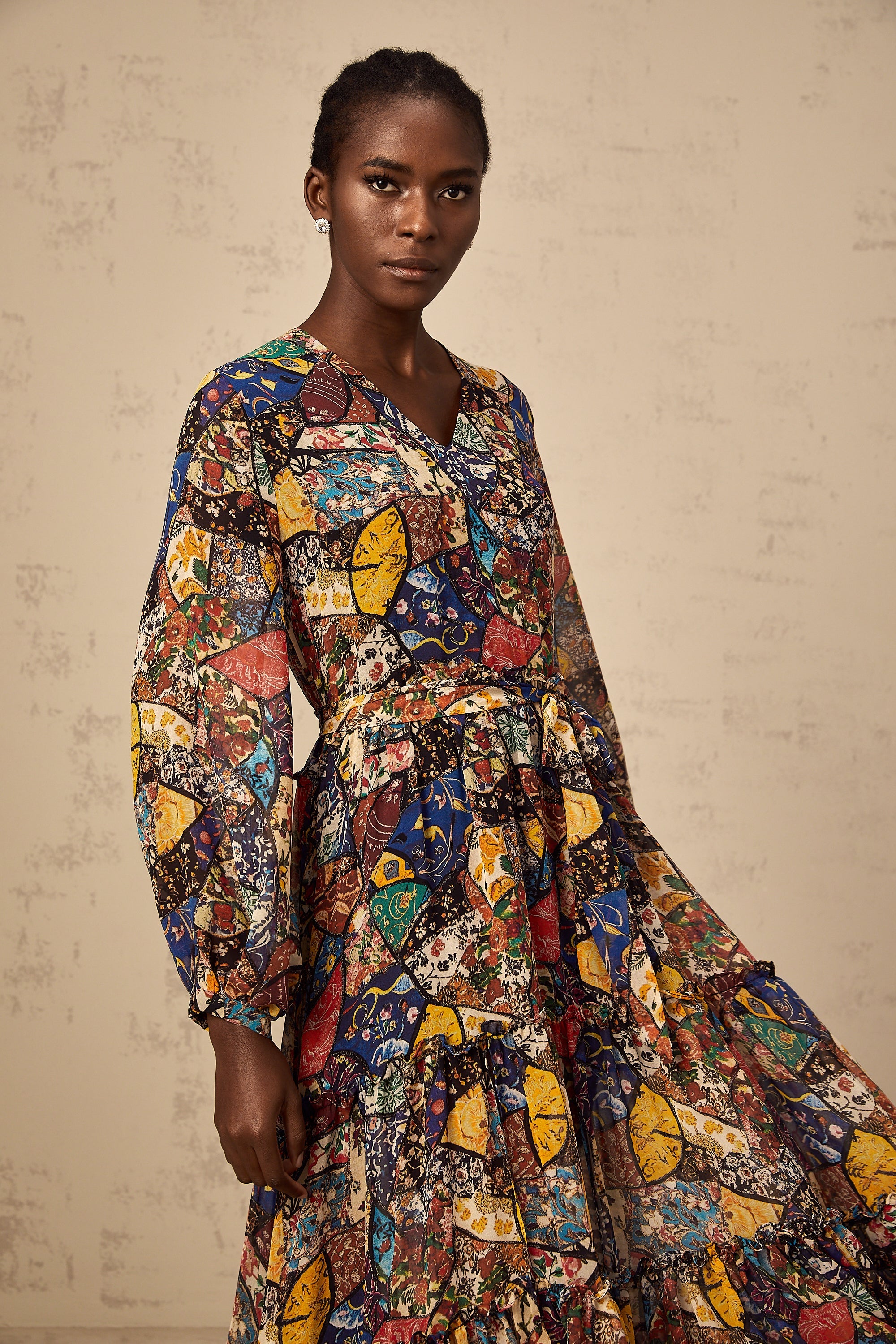 Diane brown bohemian shirring midi dress