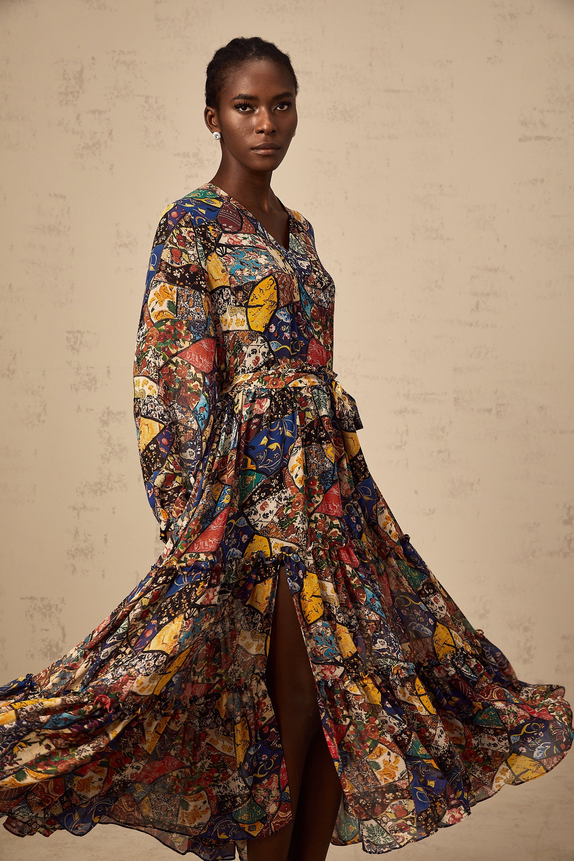 Diane brown bohemian shirring midi dress