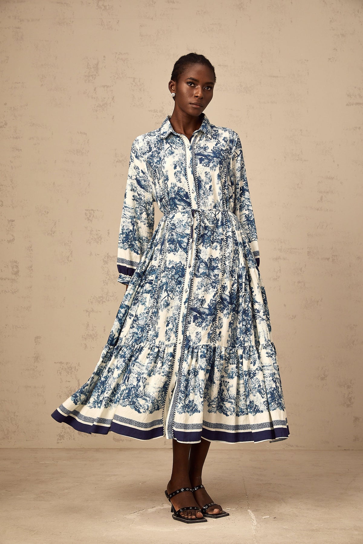 Adélaïde graphic-print midi dress in Blue