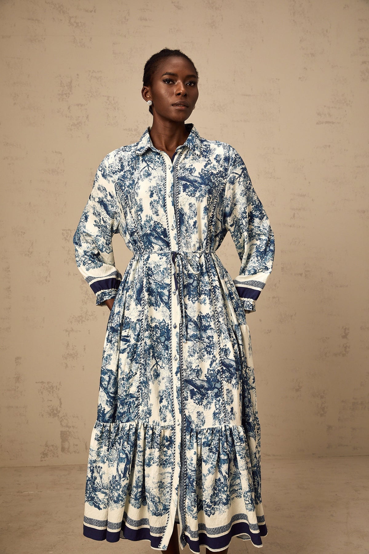 Adélaïde graphic-print midi dress in Blue