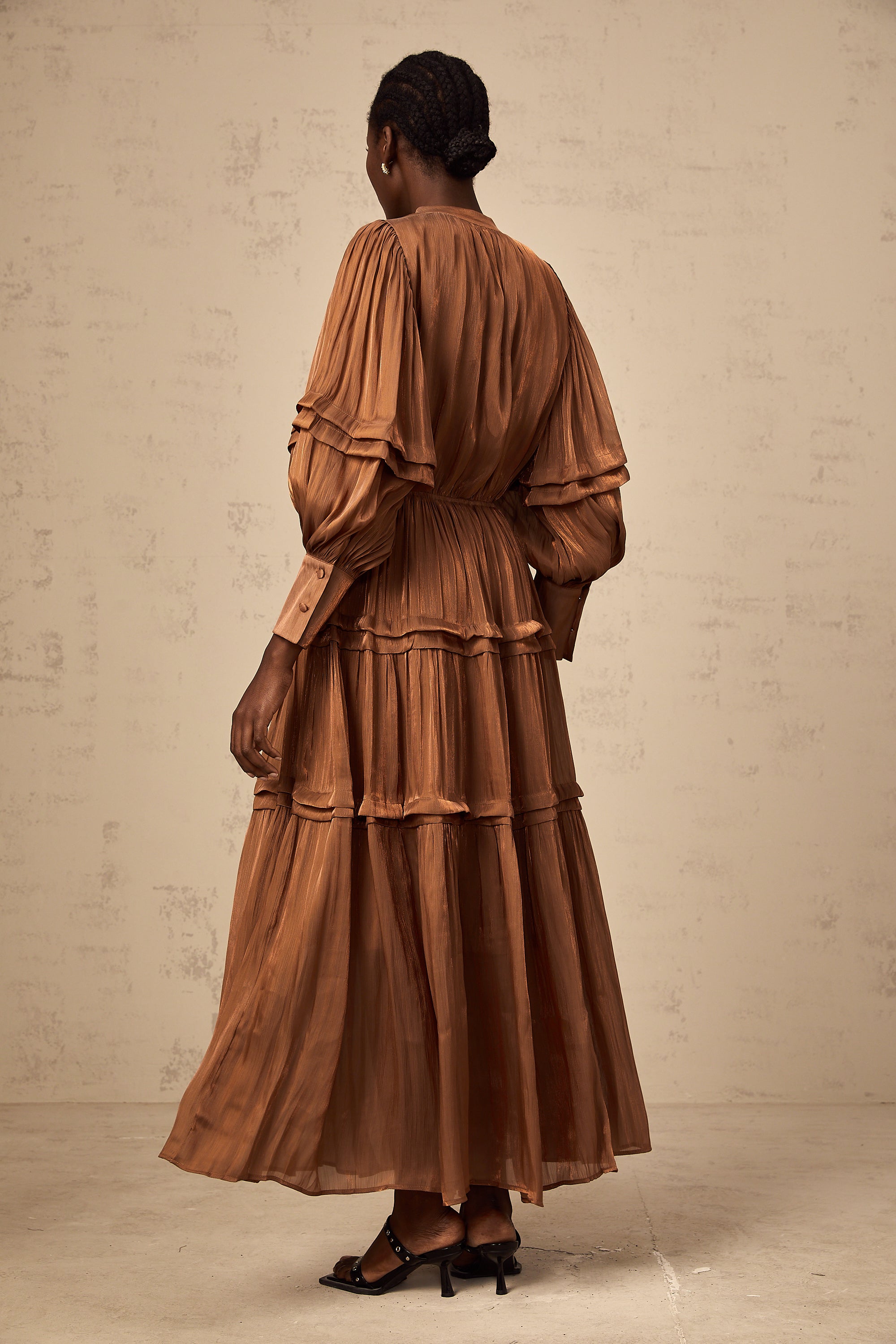 Emma brown ruffled-trim tiered maxi dress (Final Sale-US Only)