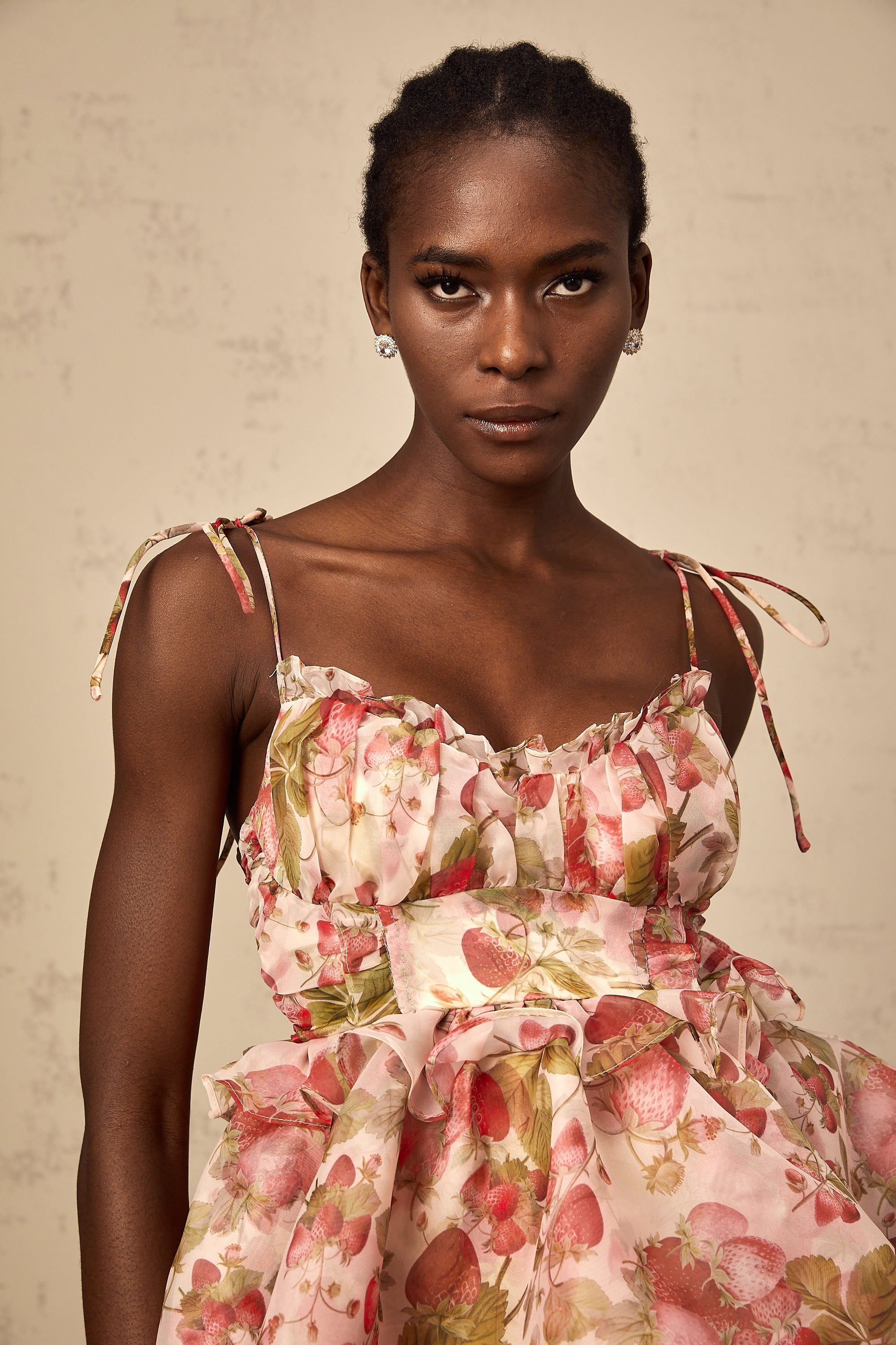 Angèle strawberry-print tiered mini dress