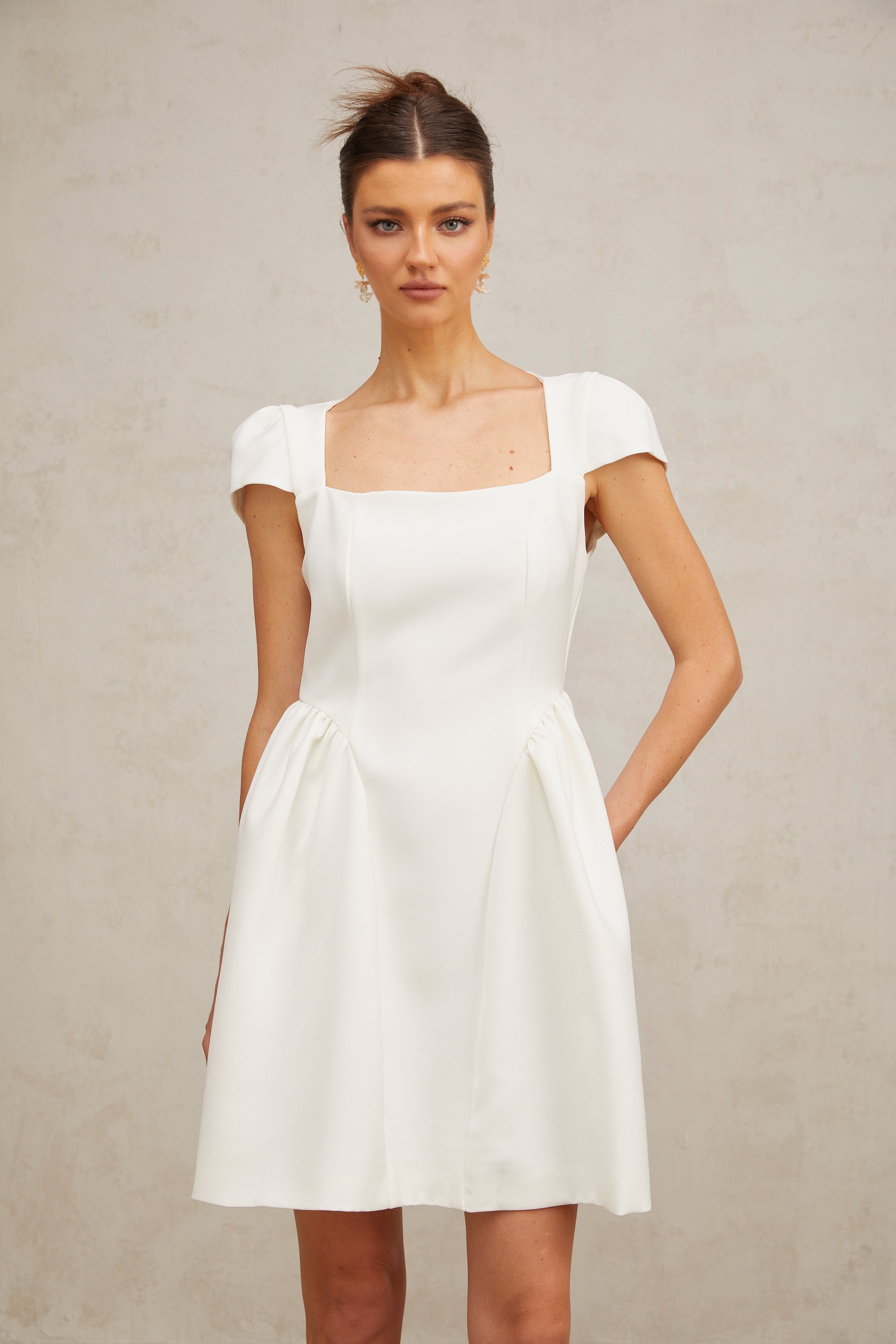 Raphaëla white cap-sleeve mini dress (US Only)