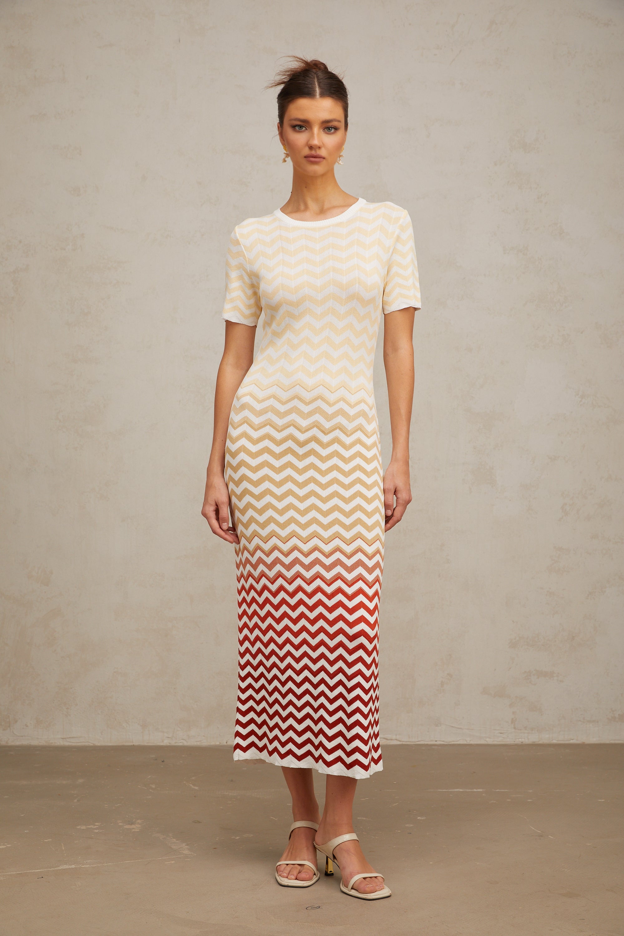 Isabel Zigzag Woven Knit Midi Dress in Sunny Yellow