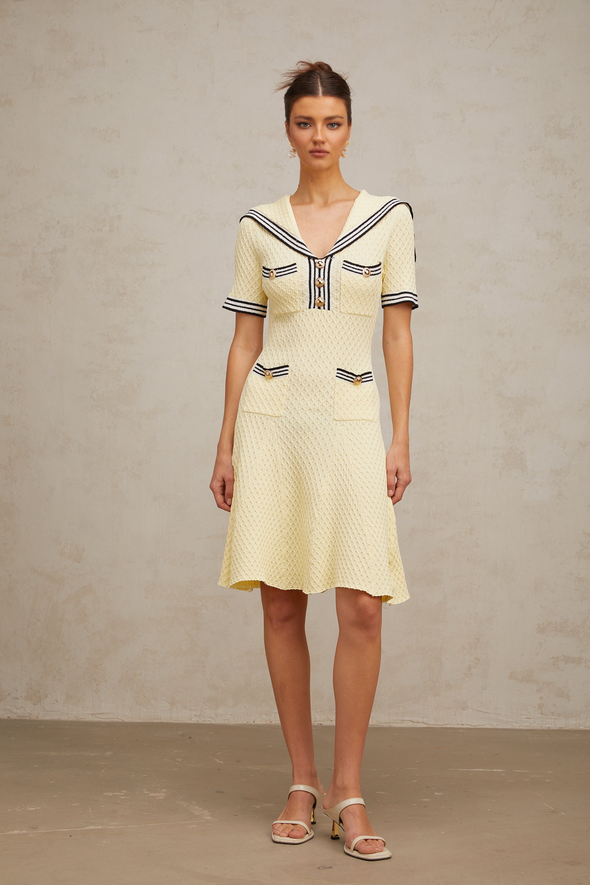 Madeleine yellow sailor-collar knitted dress