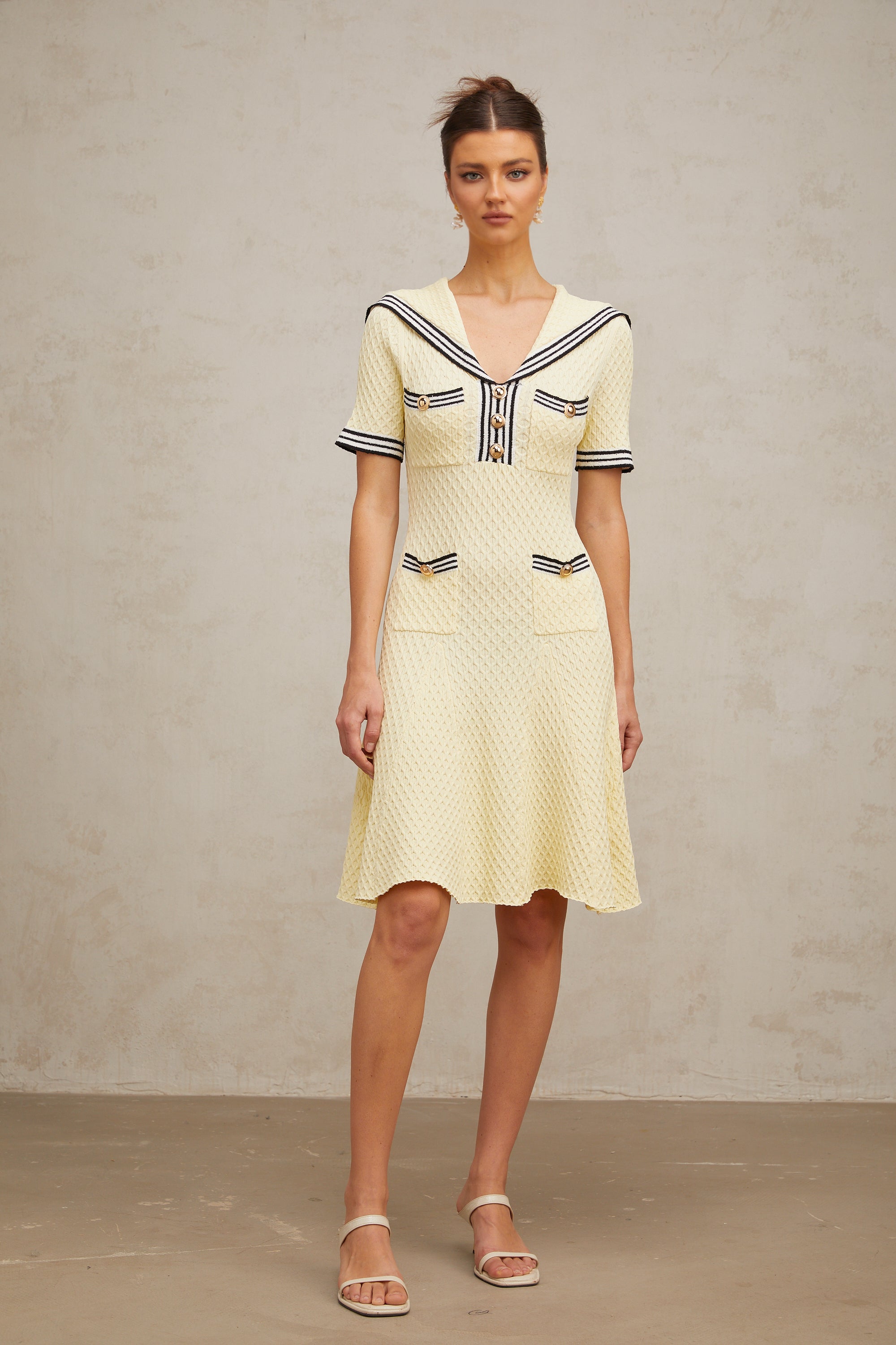 Madeleine yellow sailor-collar knitted dress