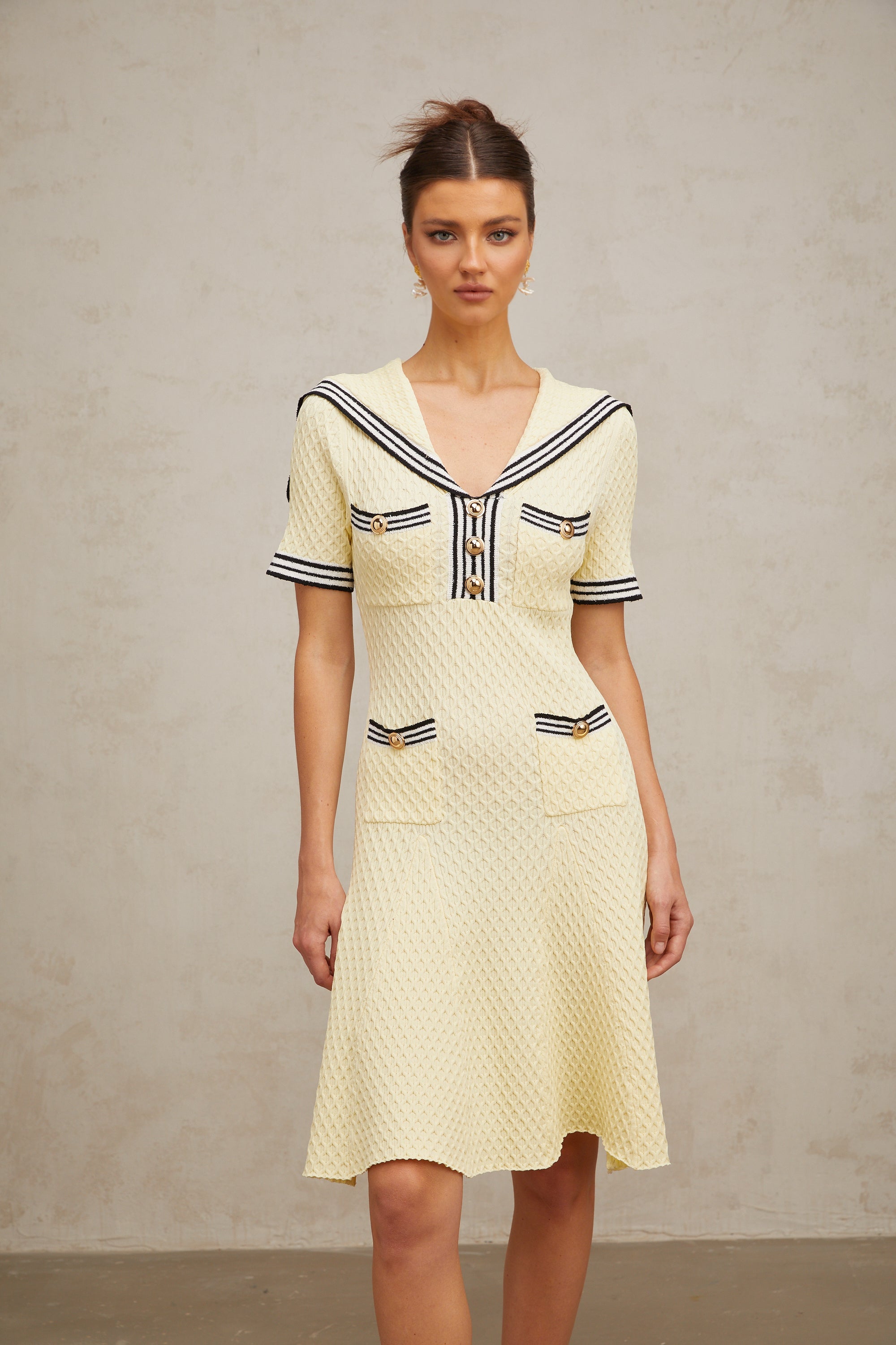 Madeleine yellow sailor-collar knitted dress