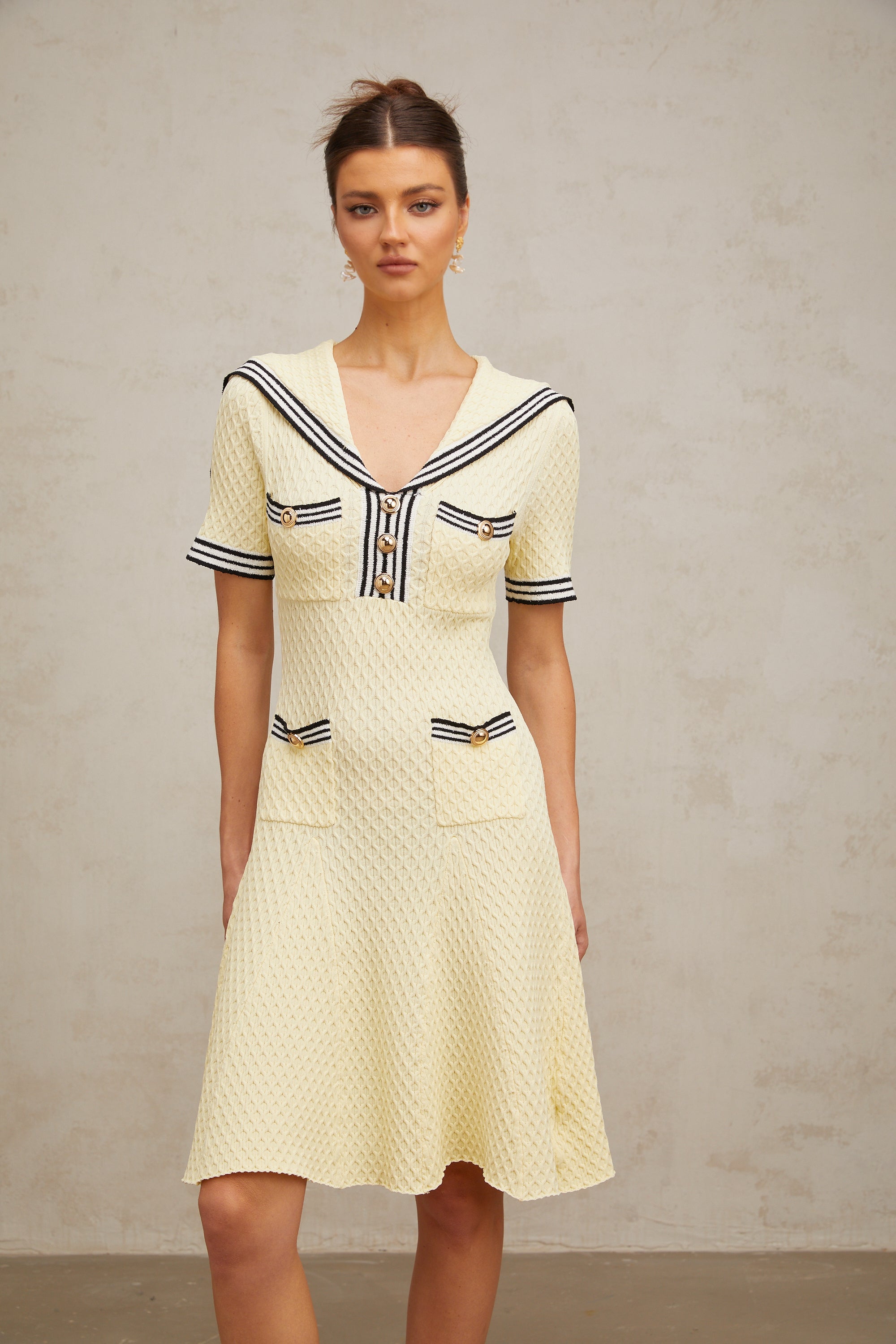 Madeleine yellow sailor-collar knitted dress