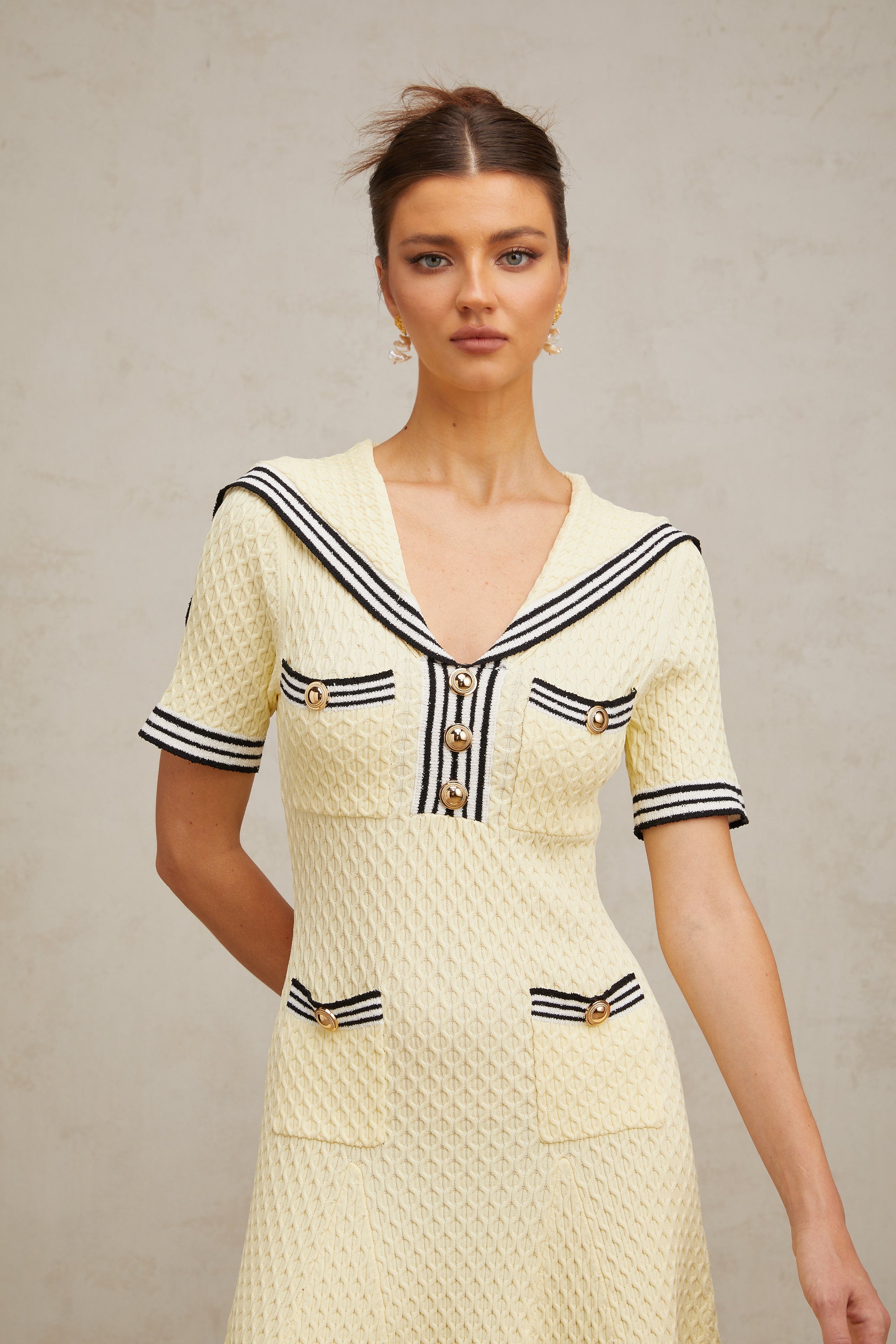 Madeleine yellow sailor-collar knitted dress
