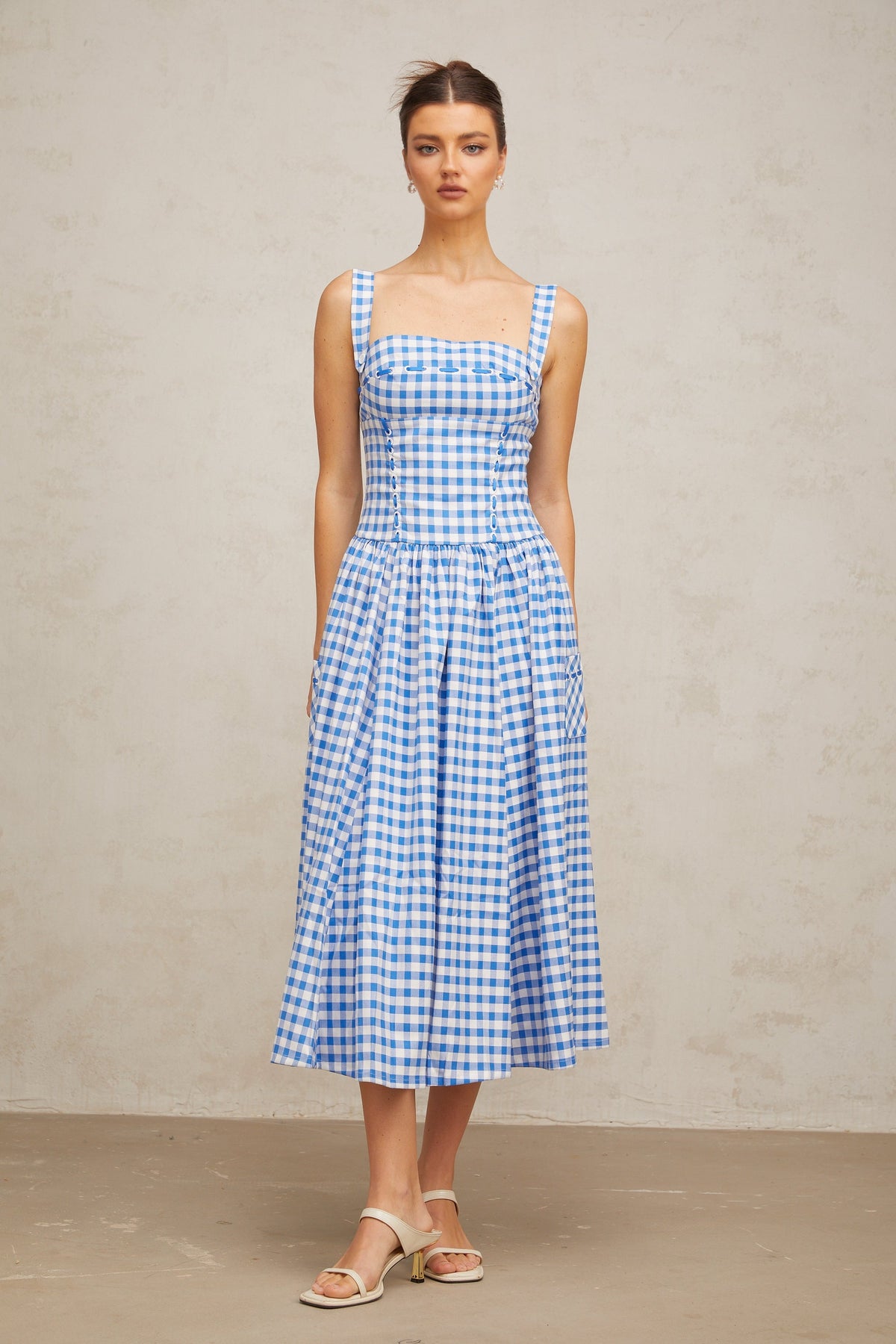 Diane blue gingham midi dress