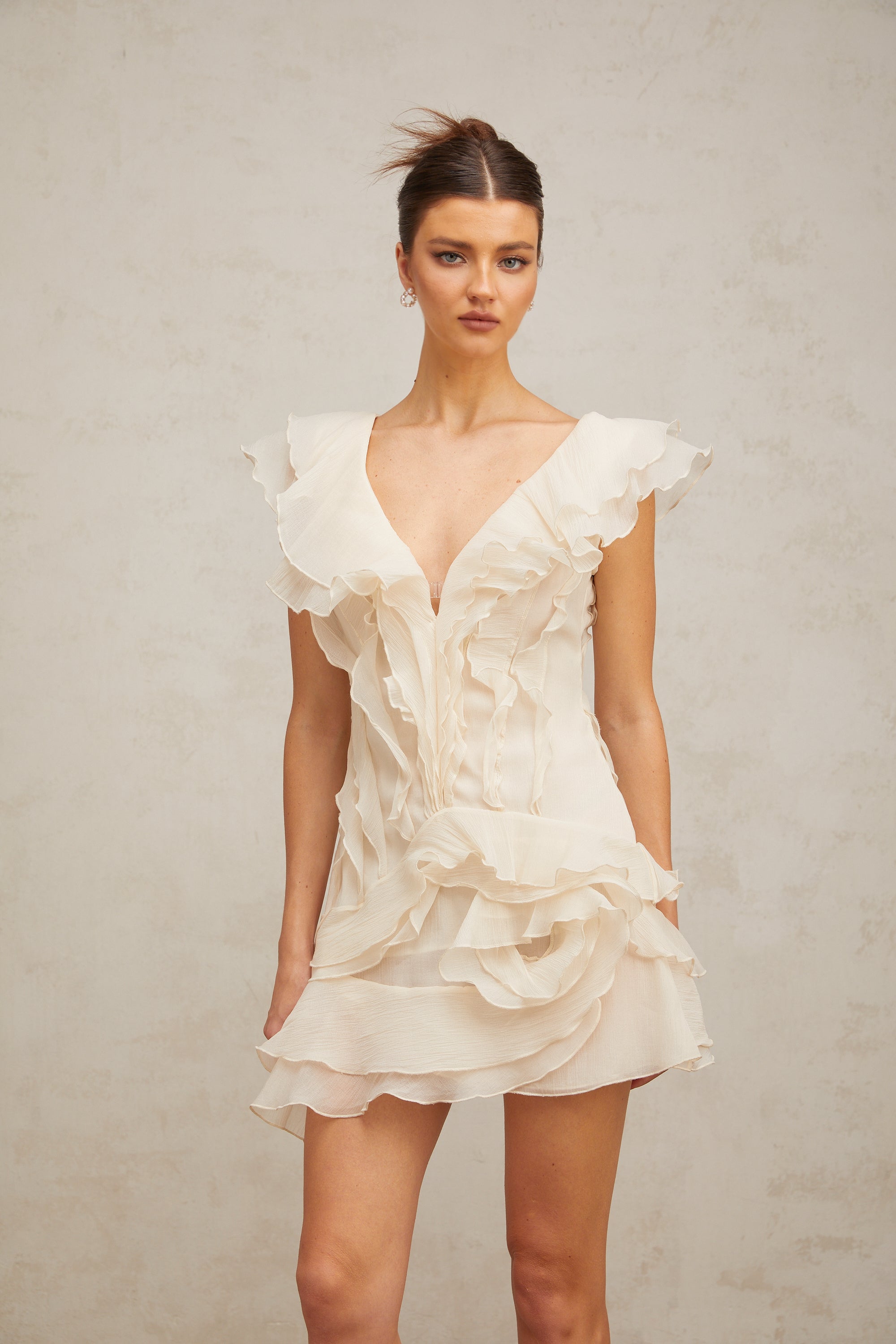 Hélène faux-flower layered ruffled mini dress (Final Sale-US Only)