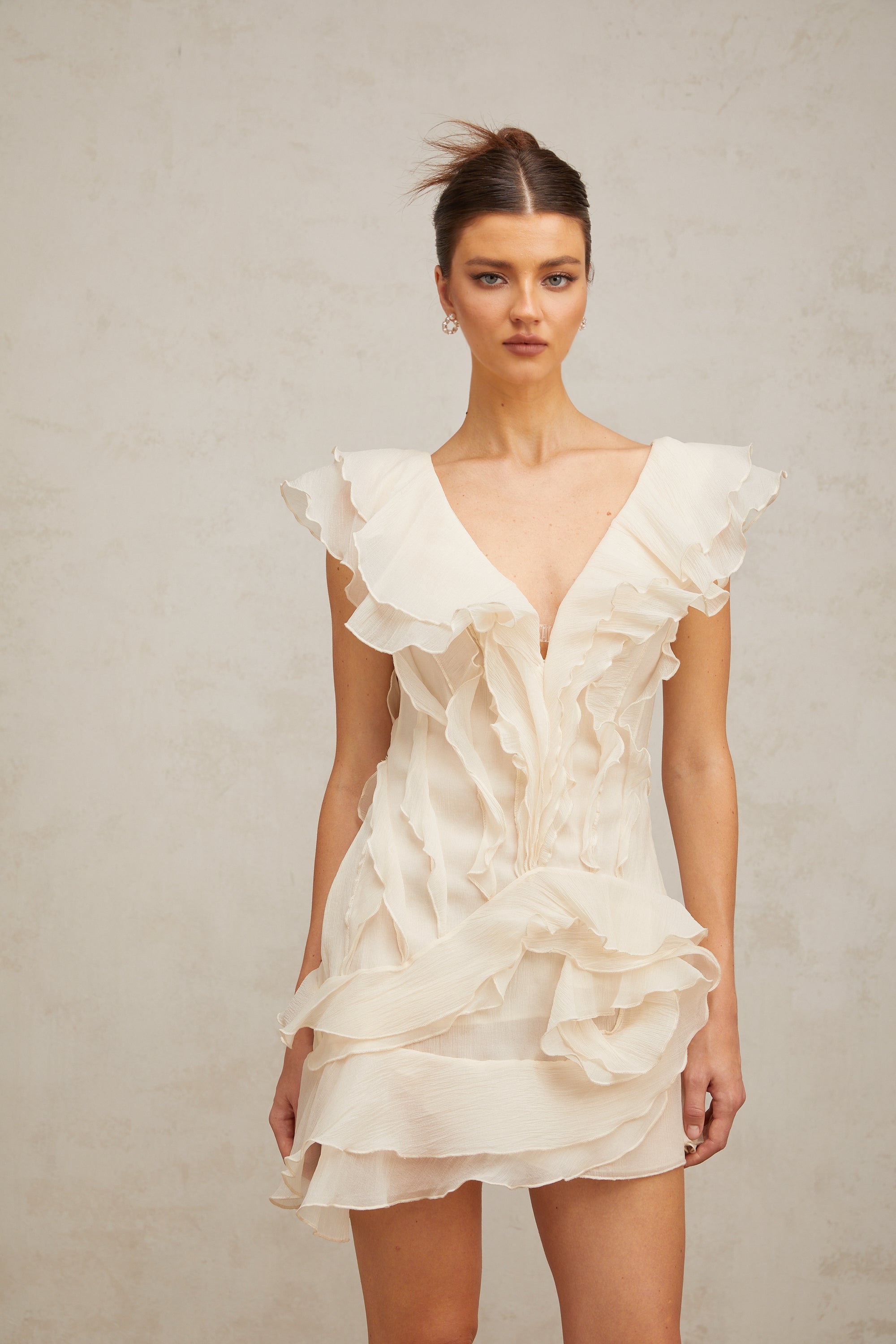 Hélène faux-flower layered ruffled mini dress (Final Sale-US Only)
