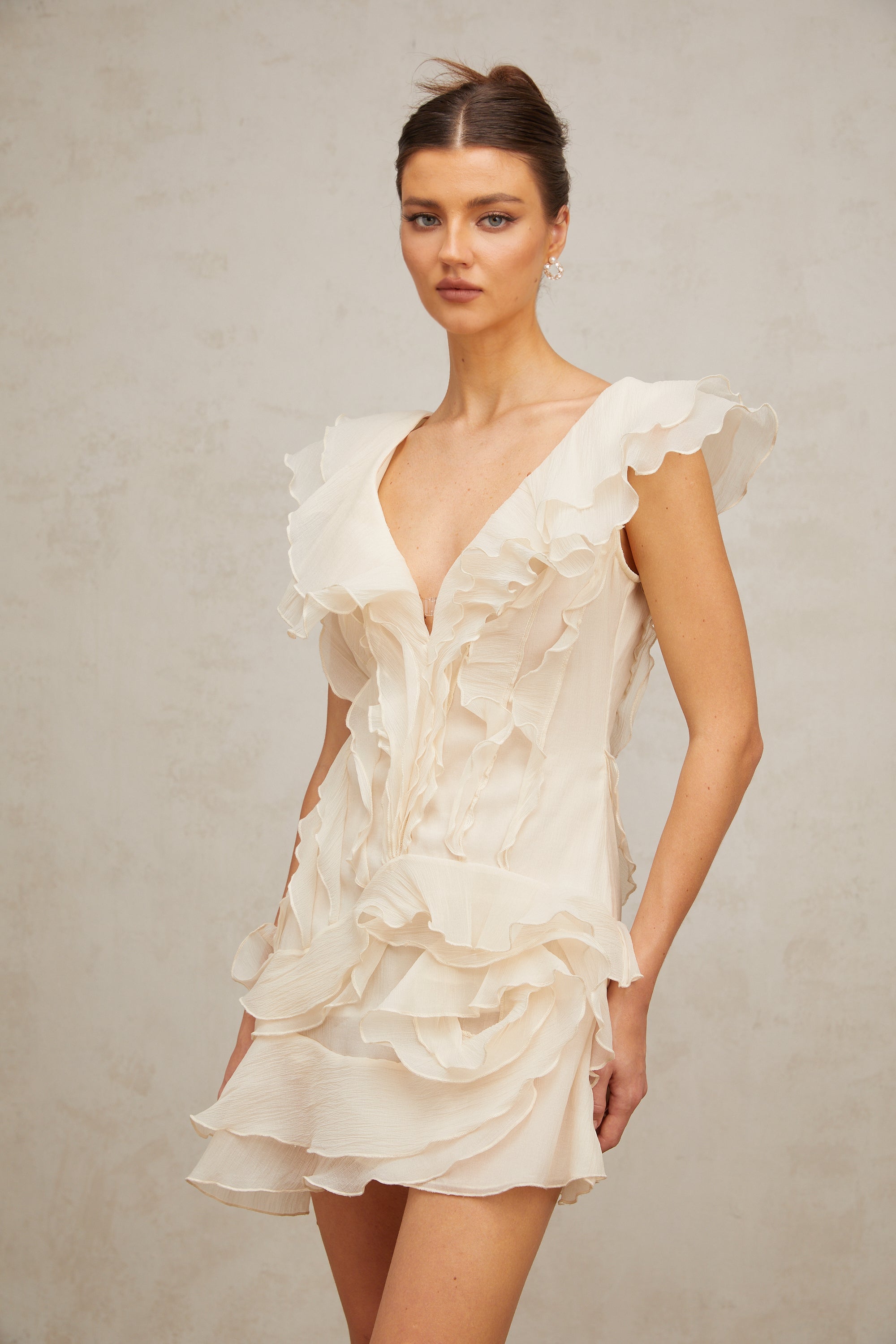 Hélène faux-flower layered ruffled mini dress (Final Sale-US Only)