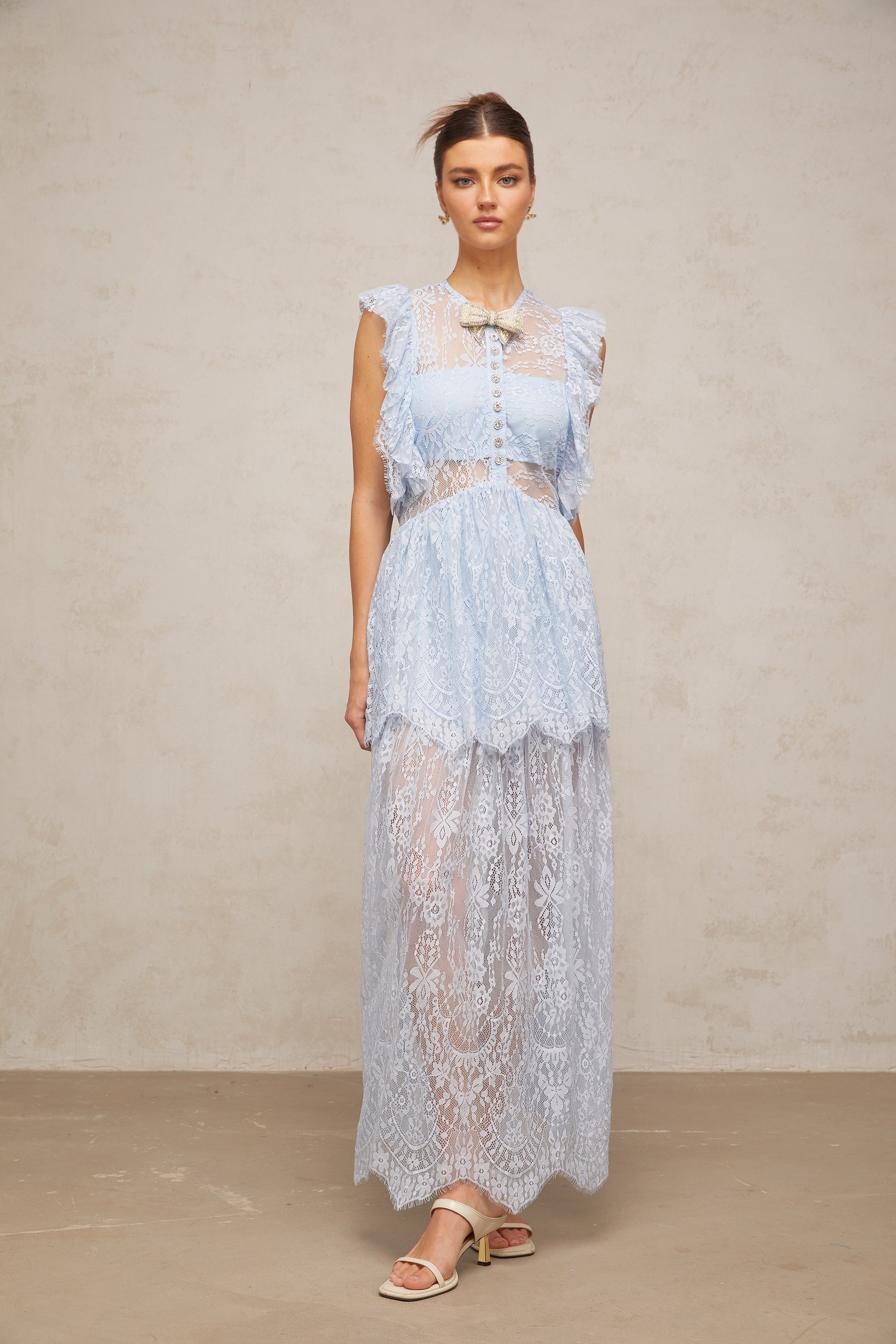 Capucine blue lace layered maxi dress