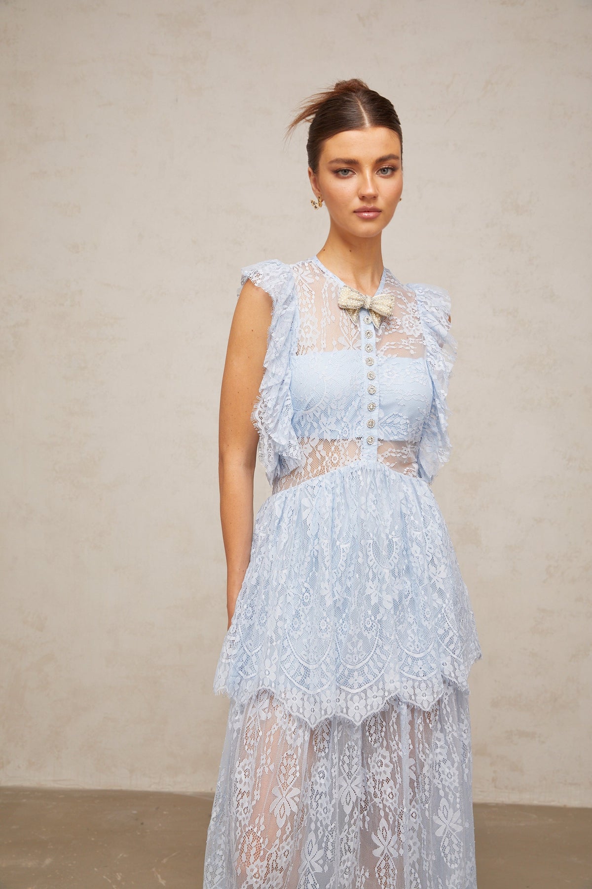 Capucine blue lace layered maxi dress
