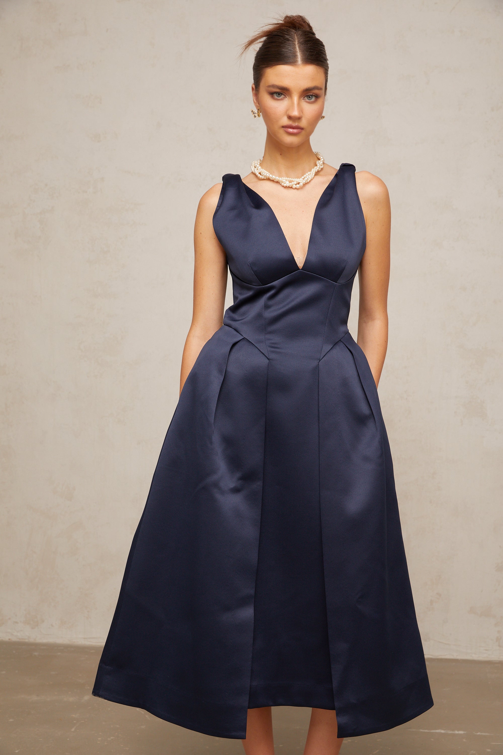 Chantale blue twist-detail satin midi dress (Final Sale)