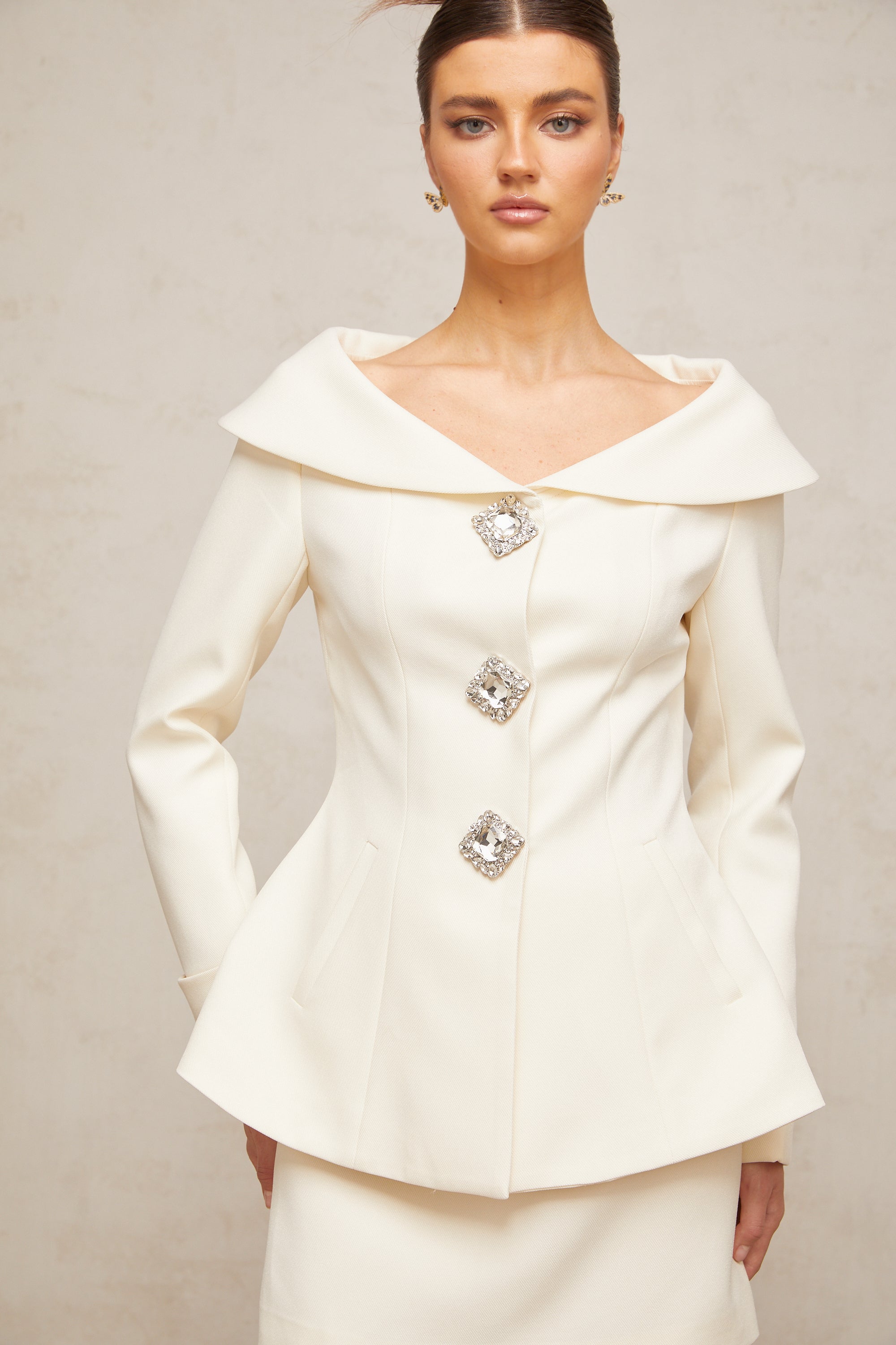 Eugénie white peplum jacket & skirt matching set