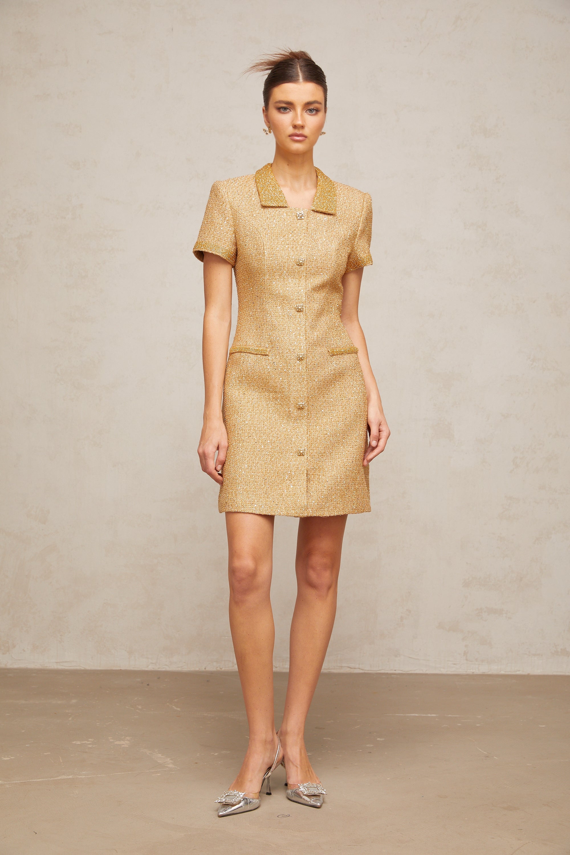 Mélodie gold sequined tweed mini dress