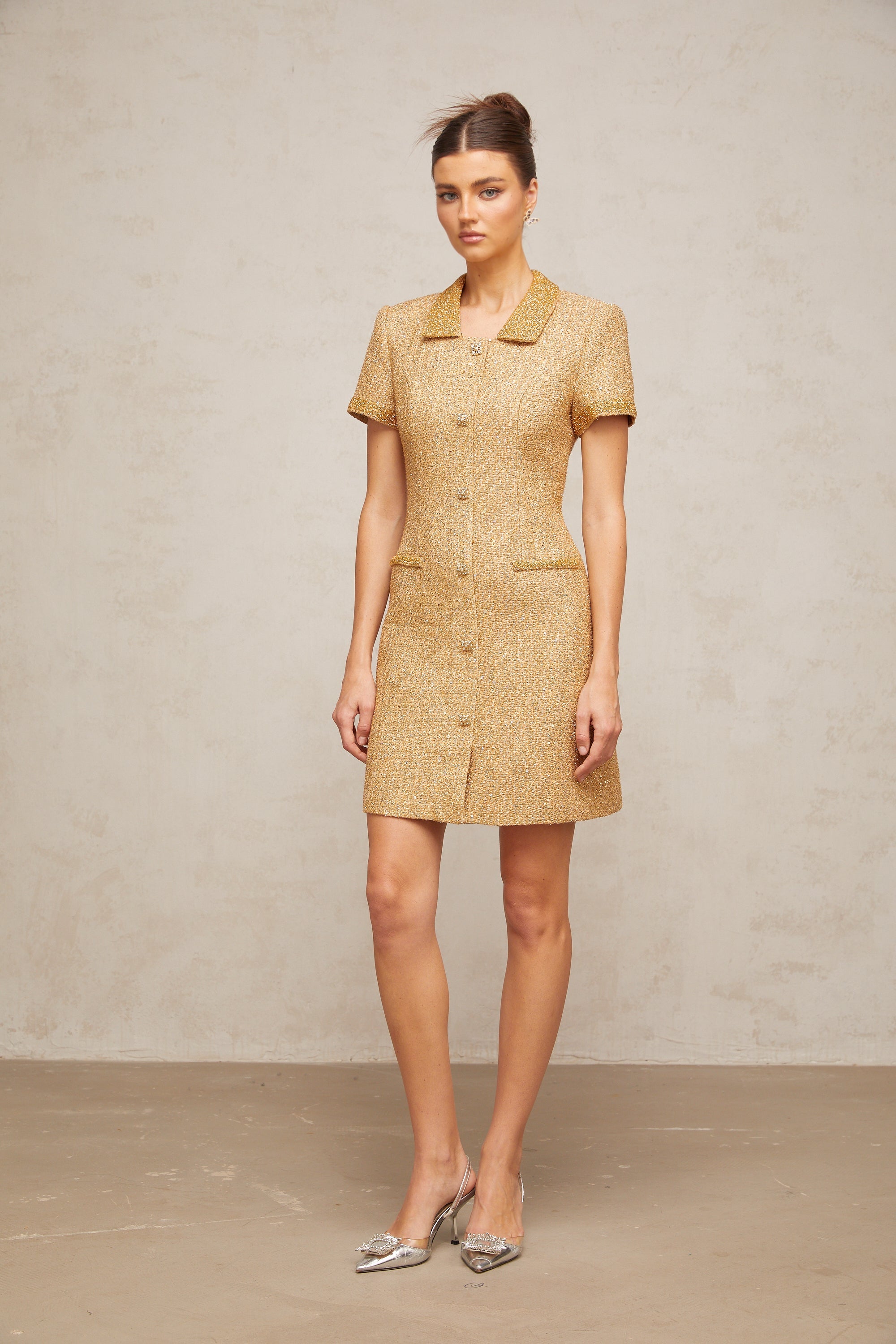 Mélodie gold sequined tweed mini dress