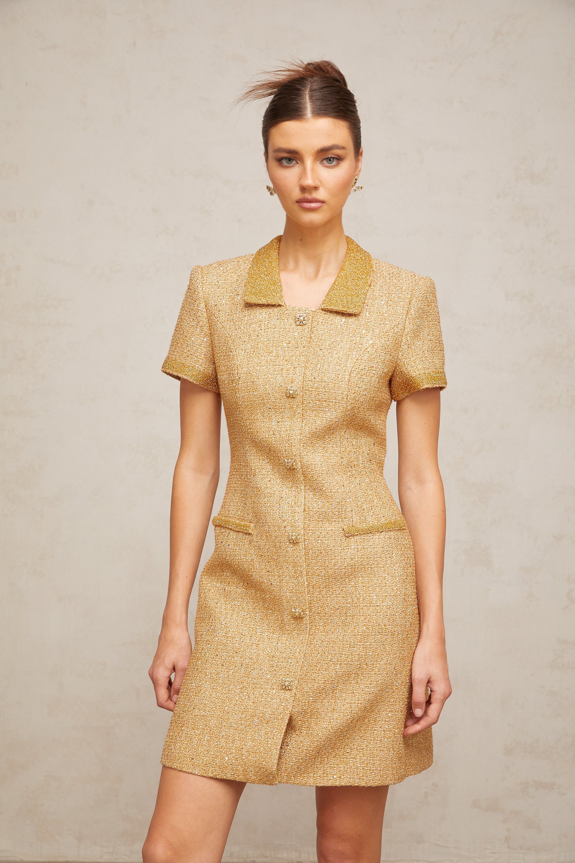 Mélodie gold sequined tweed mini dress