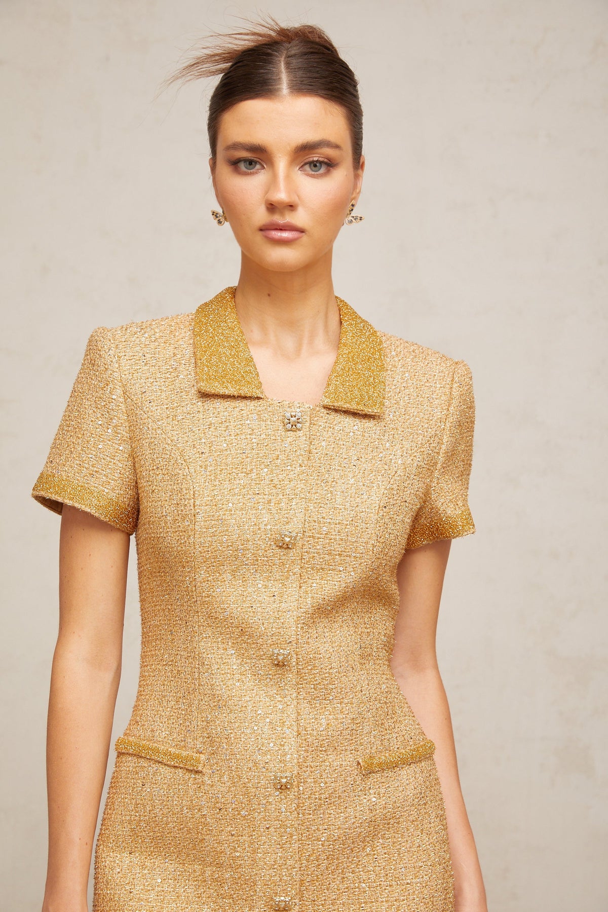 Mélodie gold sequined tweed mini dress