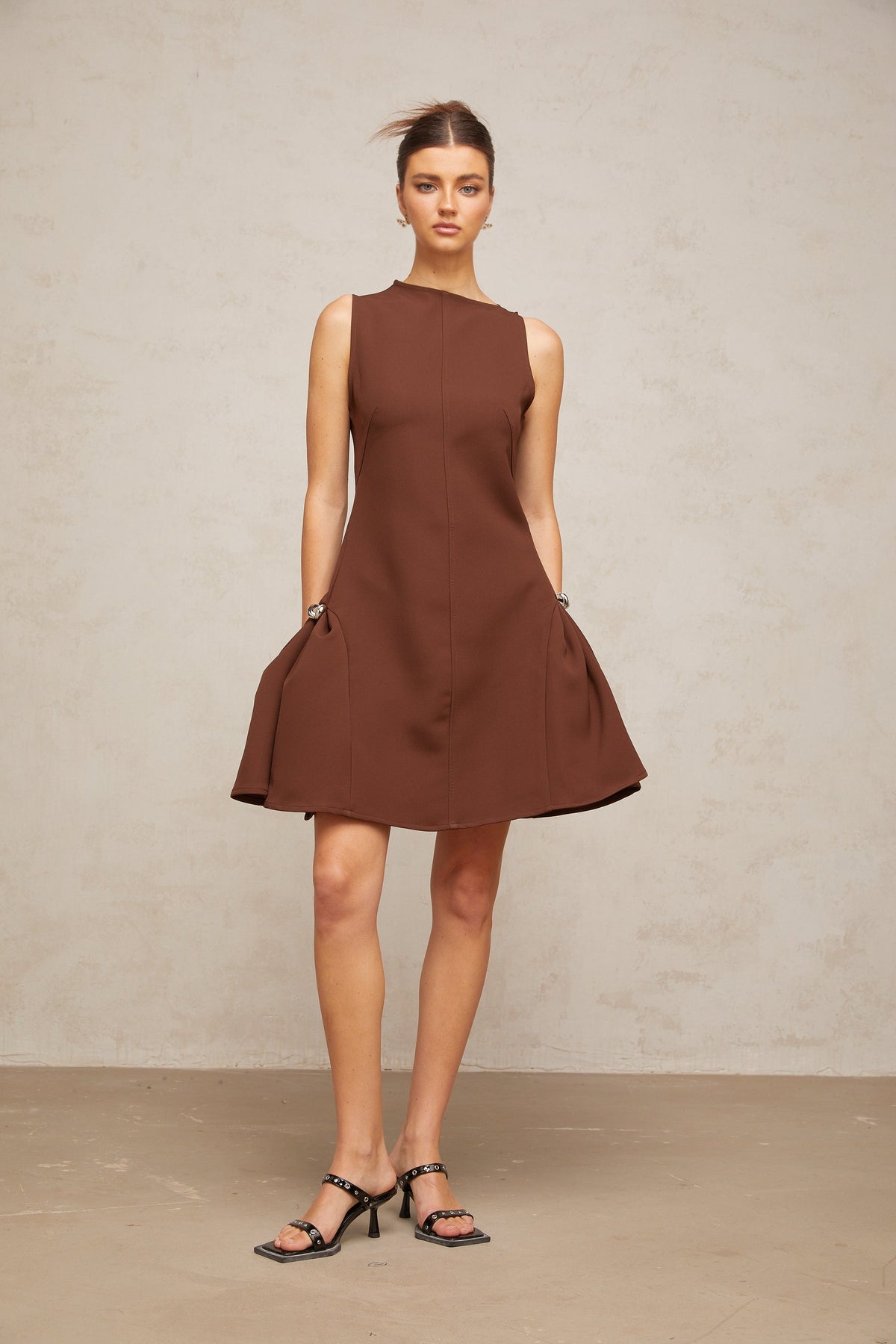 Dora brown asymmetrical-neck puff mini dress (Final Sale-US Only)