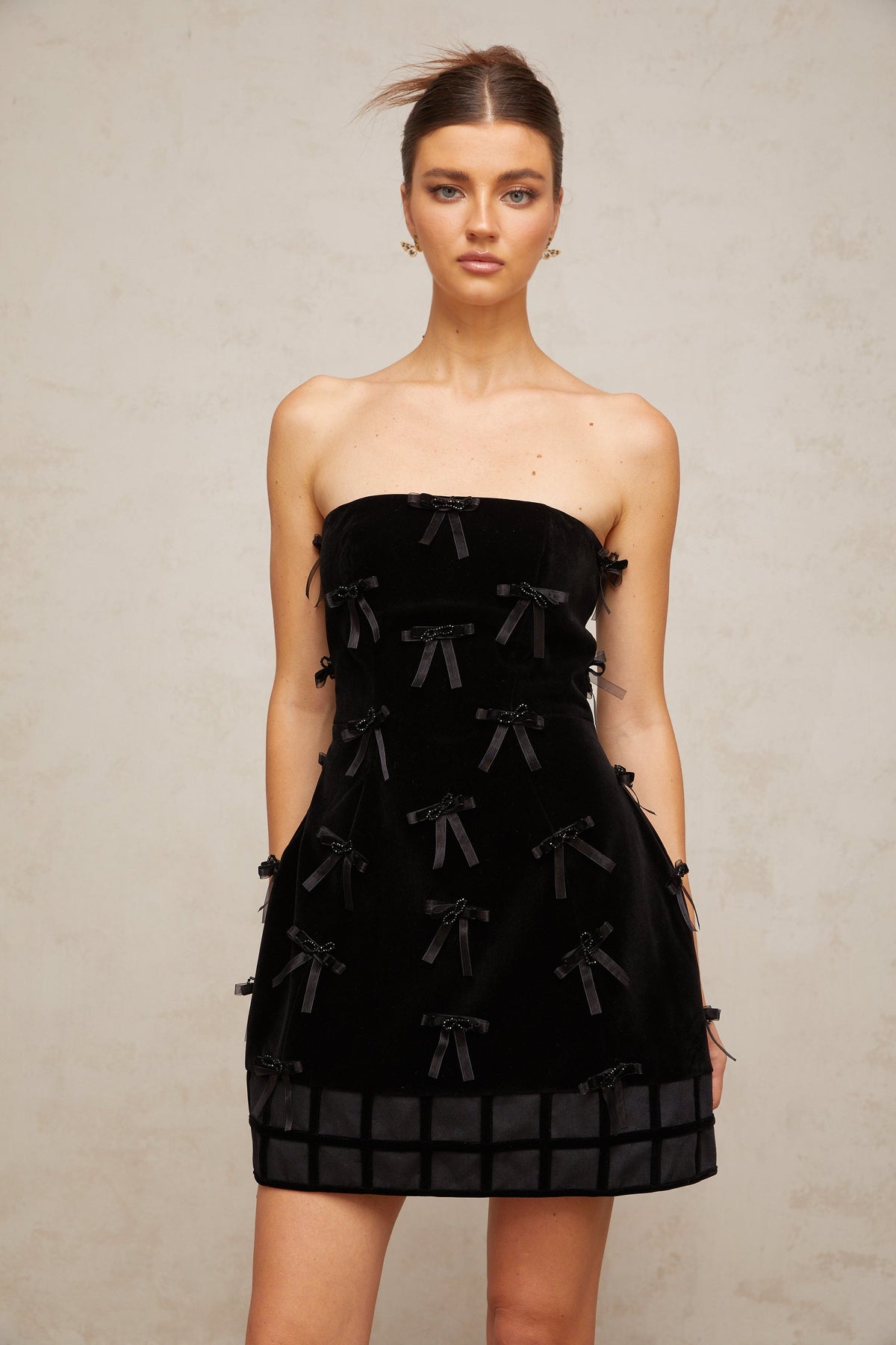Geneviève black bow-detail mini dress (Final Sale)