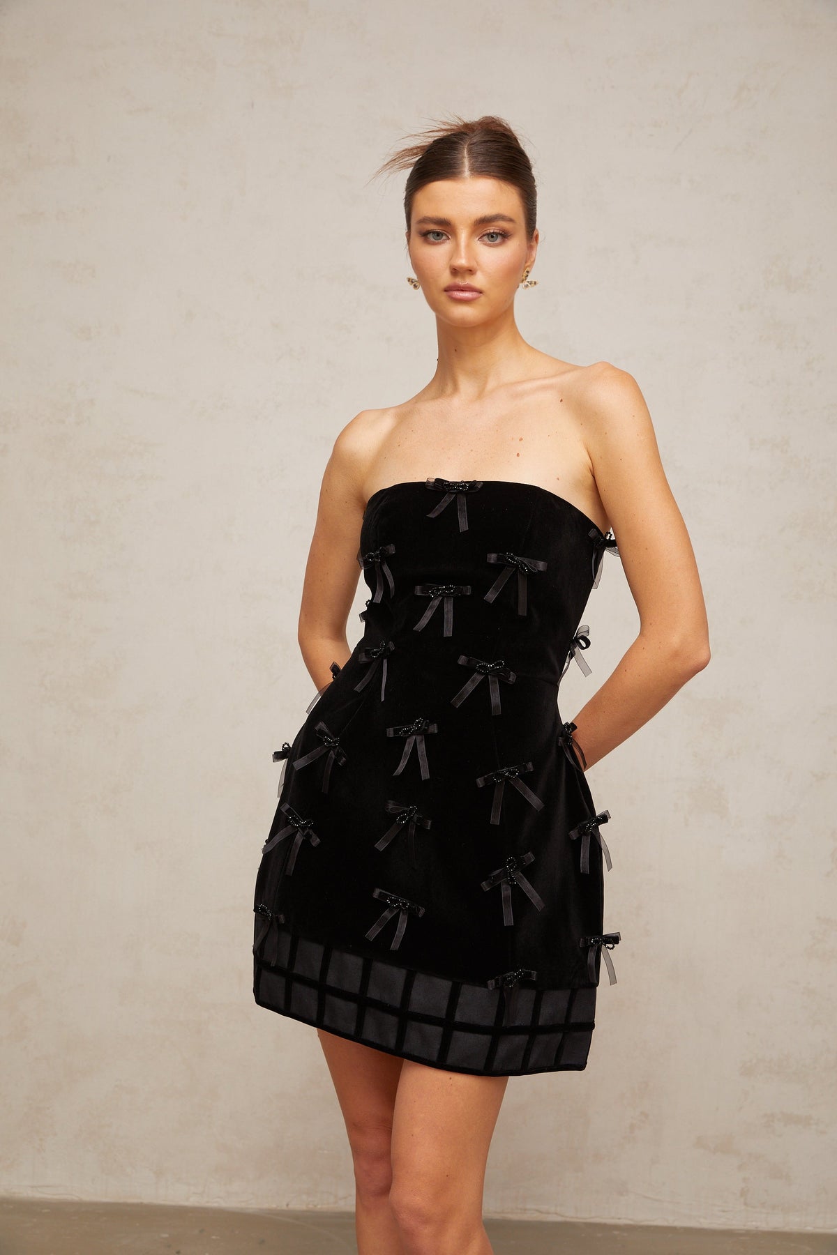 Geneviève black bow-detail mini dress (Final Sale)