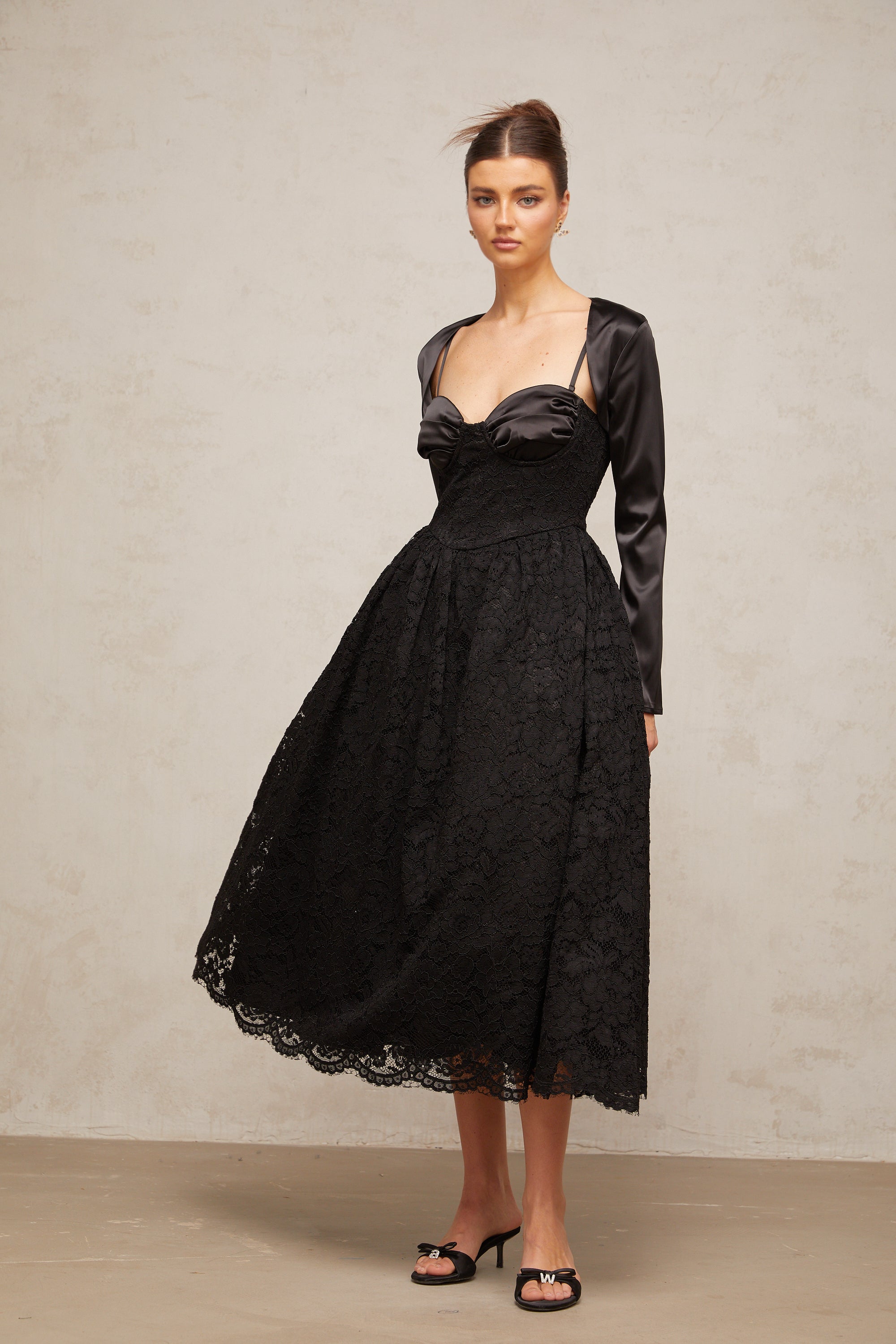 Sidonie black floral-lace top & dress matching set
