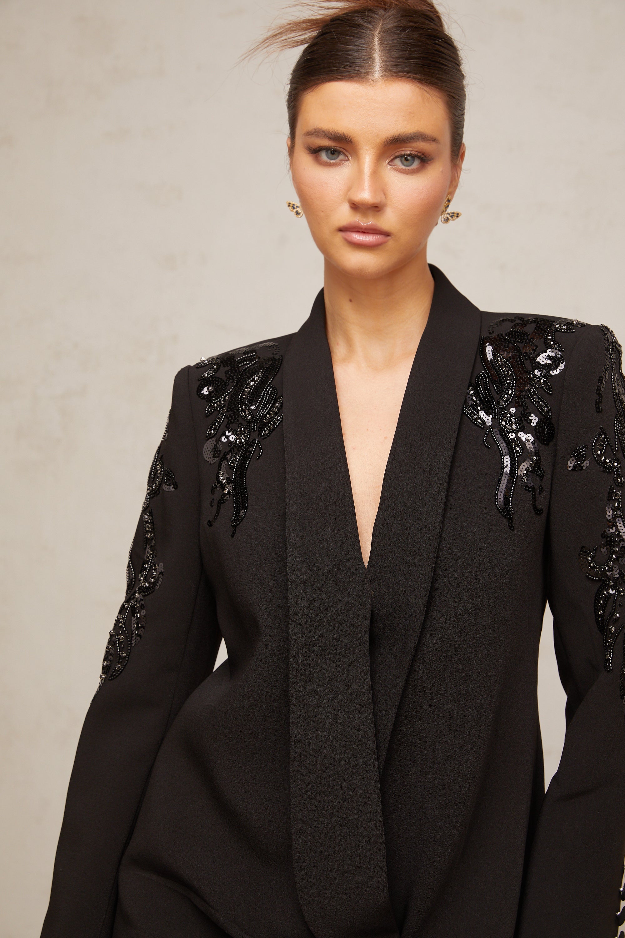 Éléna embellished sequined blazer dress in Black