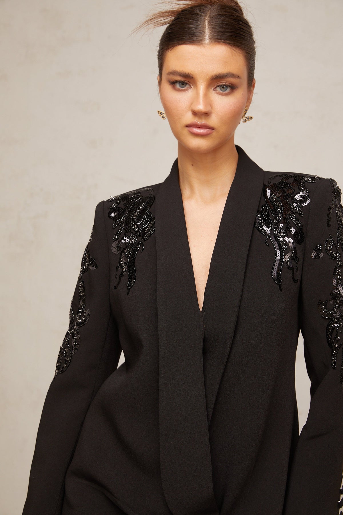 Éléna Black Embellished Sequined Blazer Dress (Final Sale)