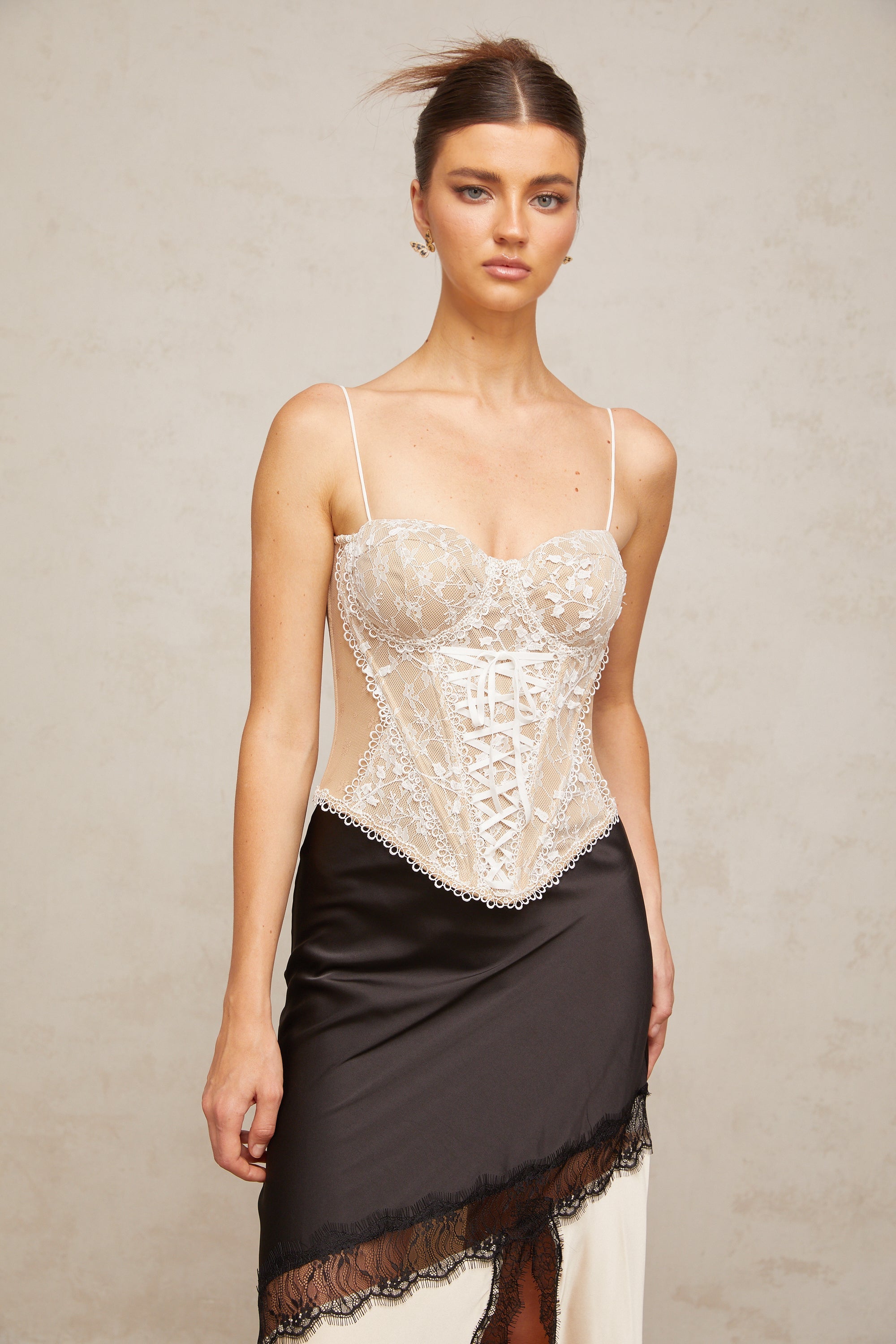 Karine floral-lace-panelling bustier top