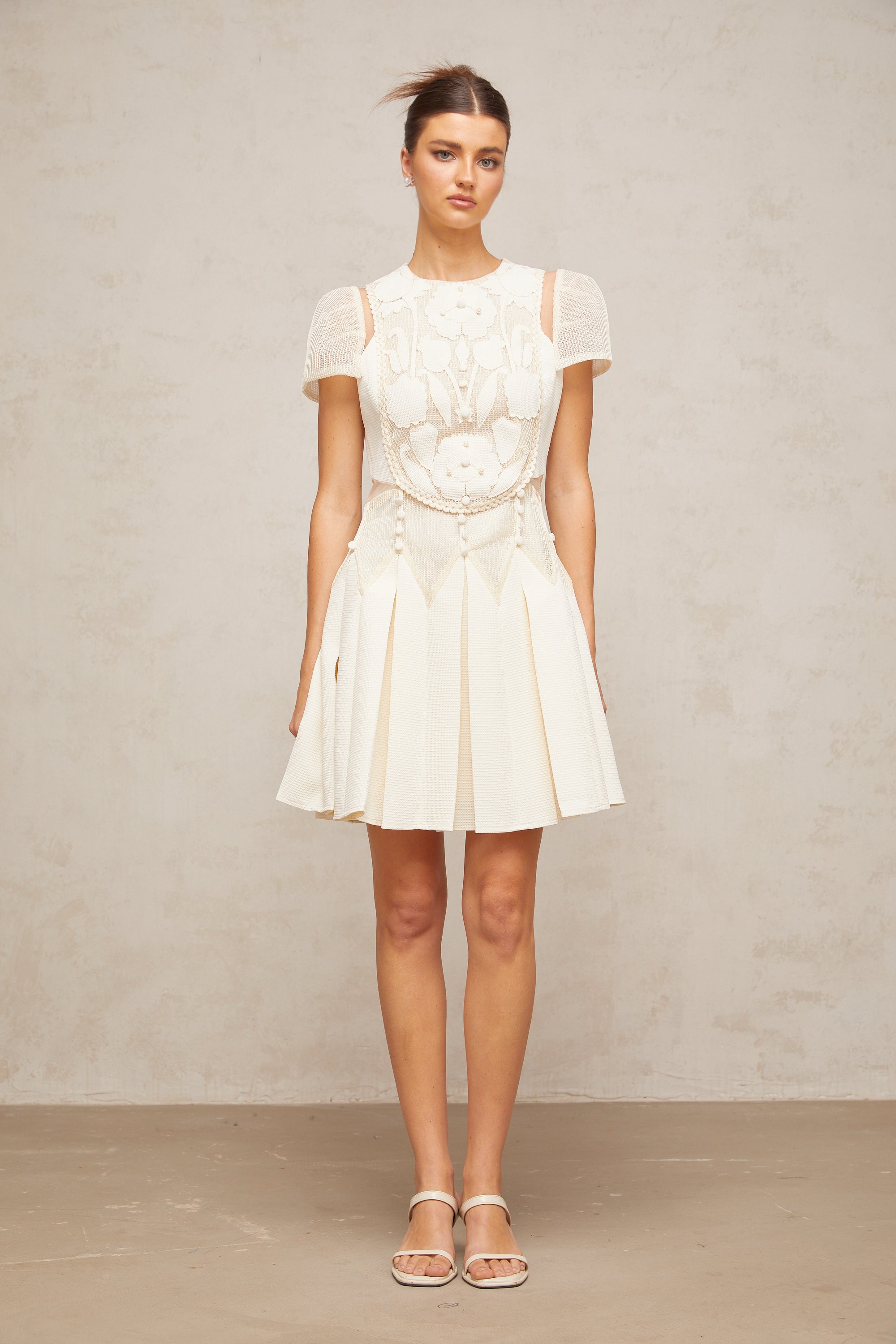 Maelle white flower-embroidered mini dress