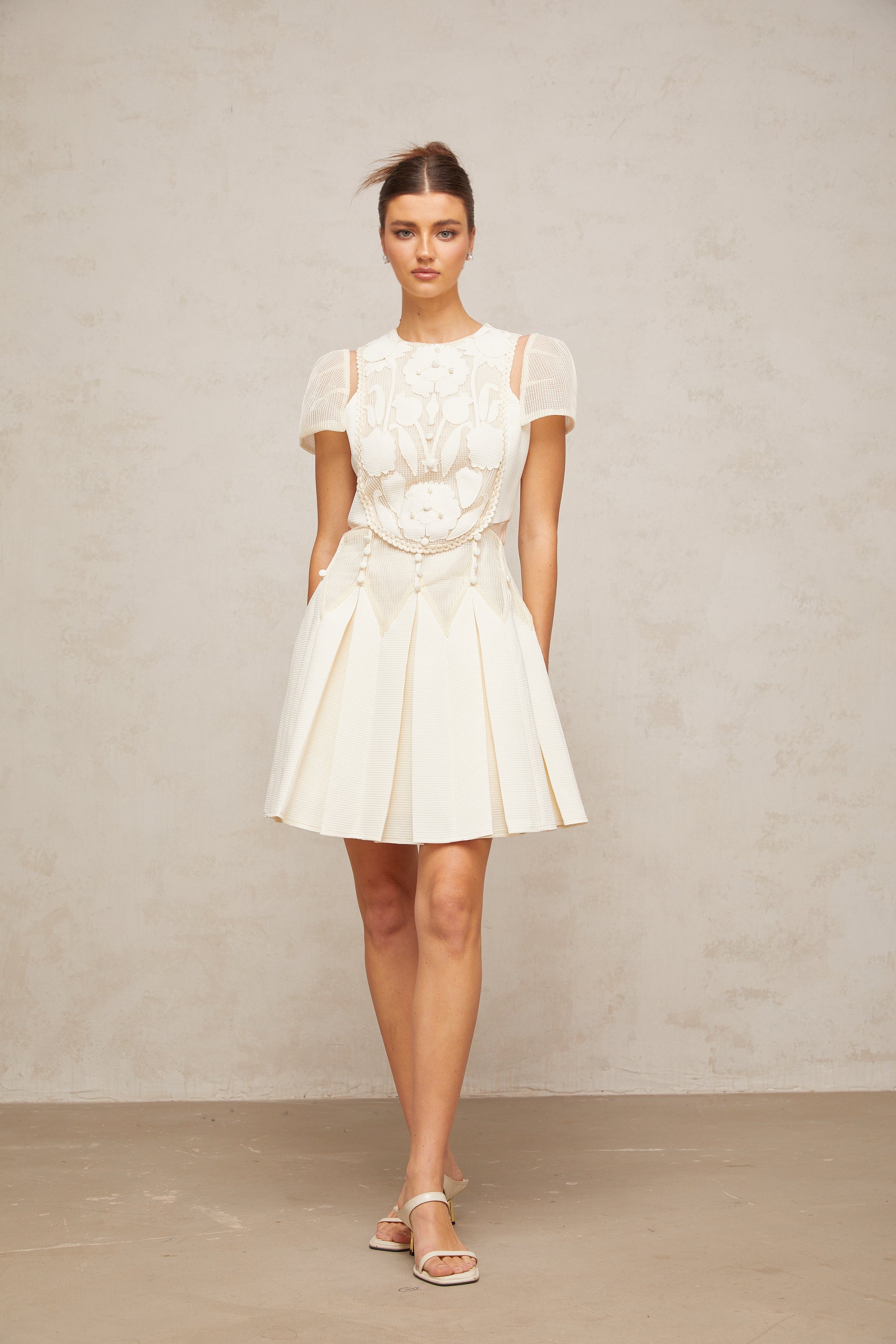 Maelle white flower-embroidered mini dress