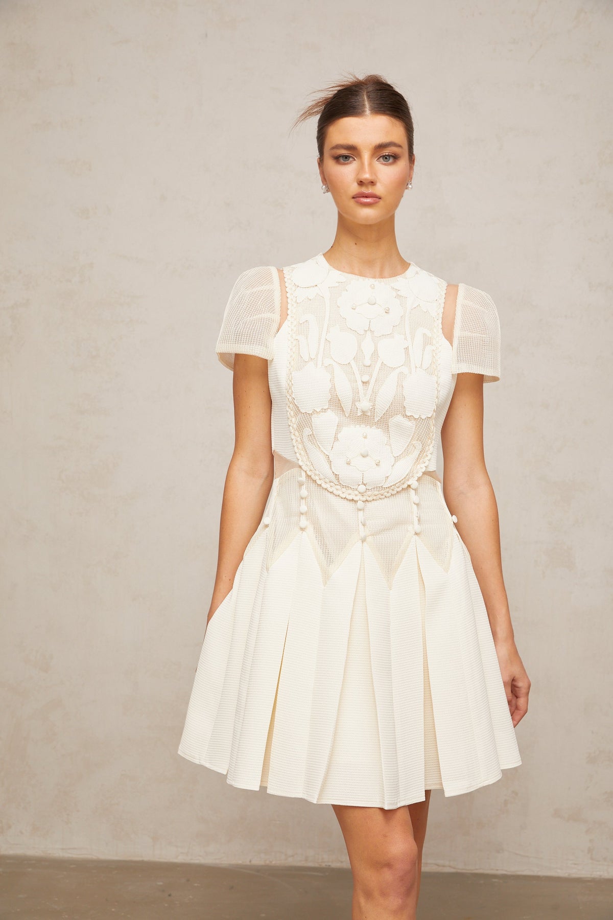 Maelle white flower-embroidered mini dress
