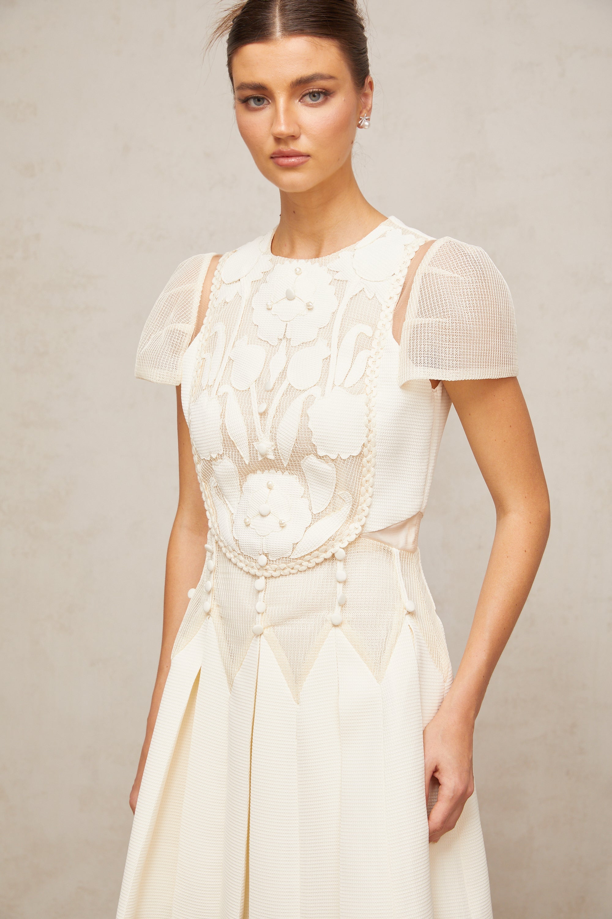 Maelle white flower-embroidered mini dress