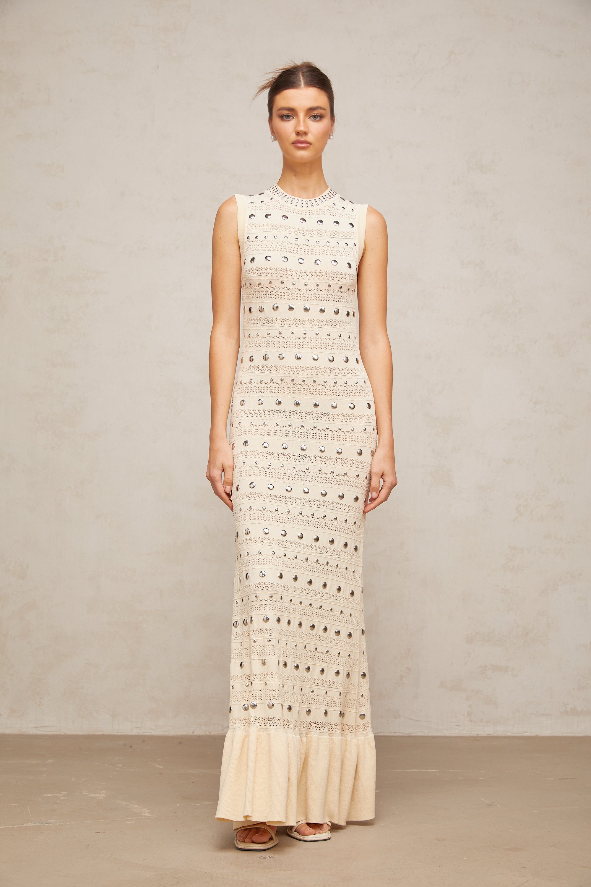 Chloé studded crochet-knit maxi dress in Neutrals (Final Sale)