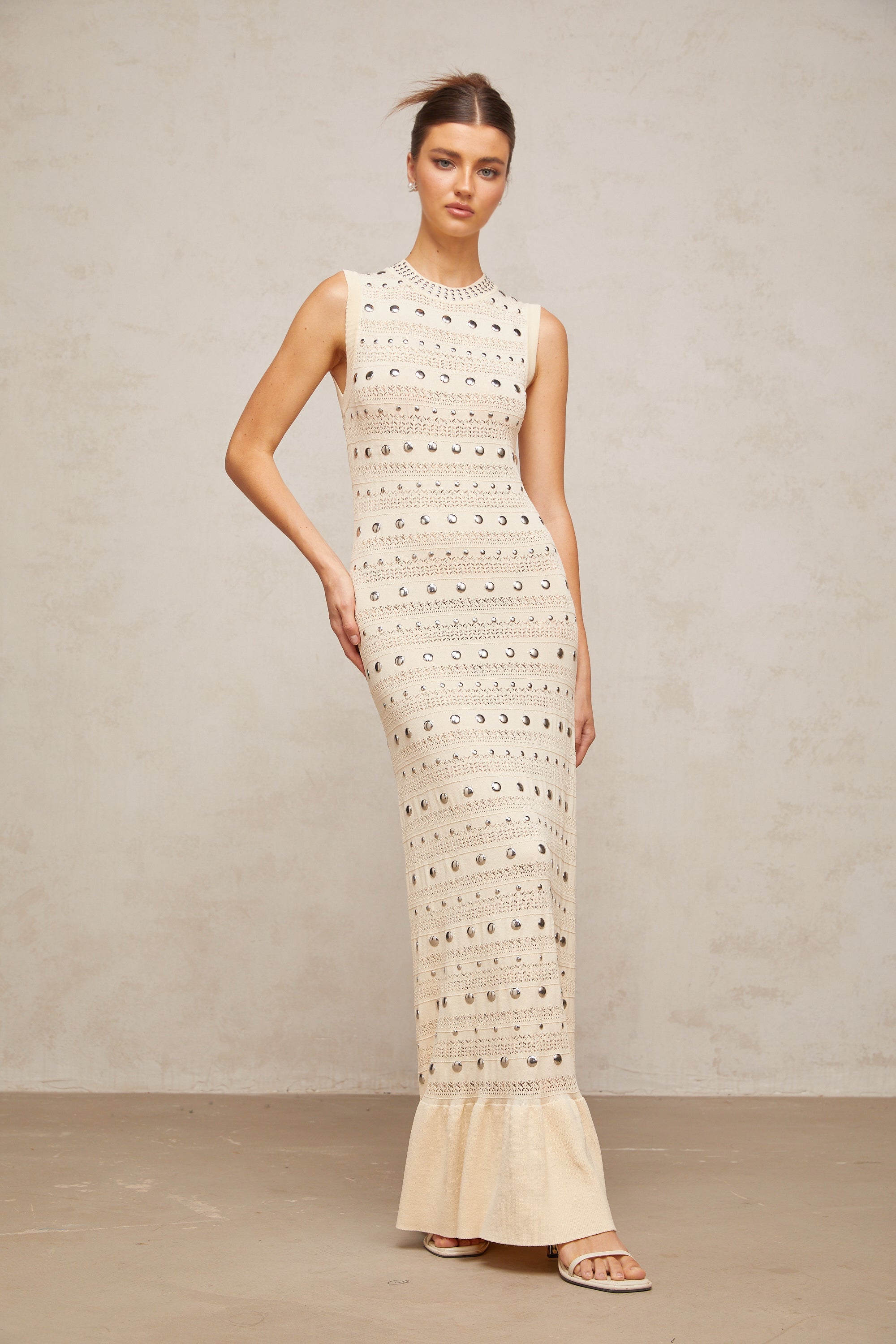 Chloé studded crochet-knit maxi dress in Neutrals (Final Sale)