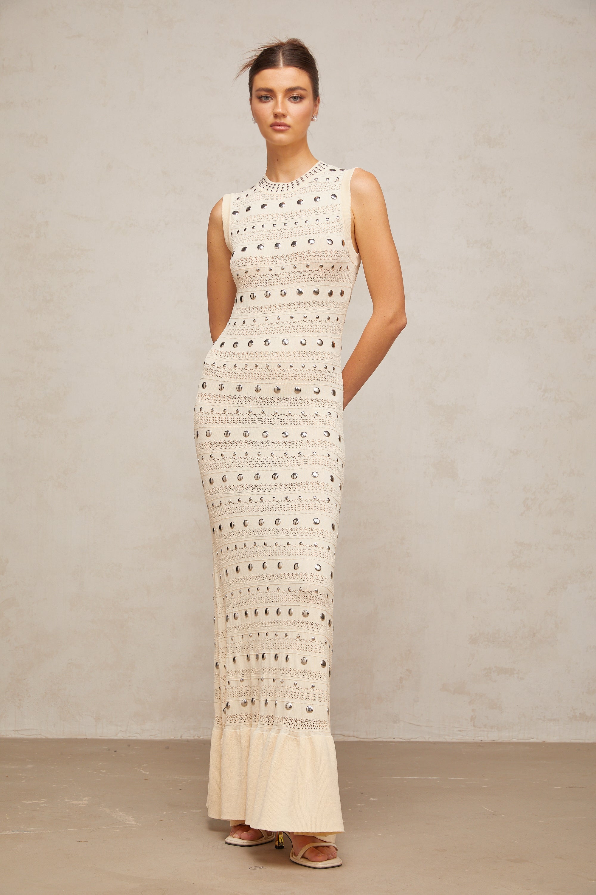 Chloé studded crochet-knit maxi dress in Neutrals